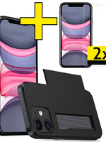 LUQ LUQ iPhone 11 Hoesje Pashouder Hard Met 2x Screenprotector - Zwart