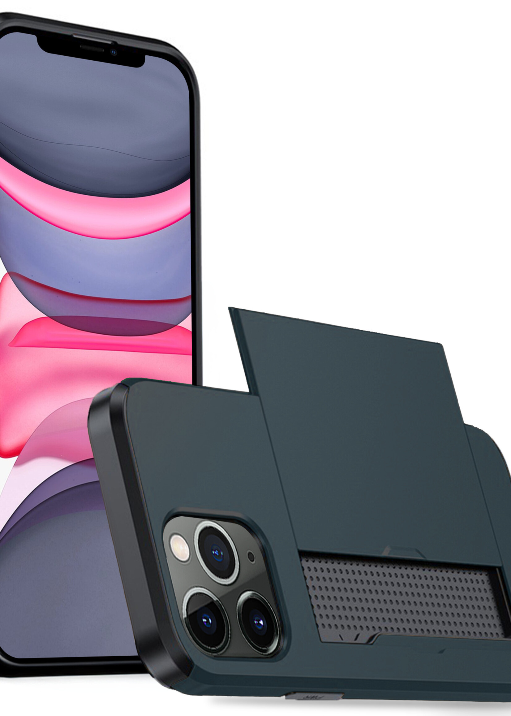 LUQ Hoesje Geschikt voor iPhone 11 Pro Hoesje Case Pashouder Hard Cover - Hoes Geschikt voor iPhone 11 Pro Hoesje Met Kaarthouder - Donker Blauw