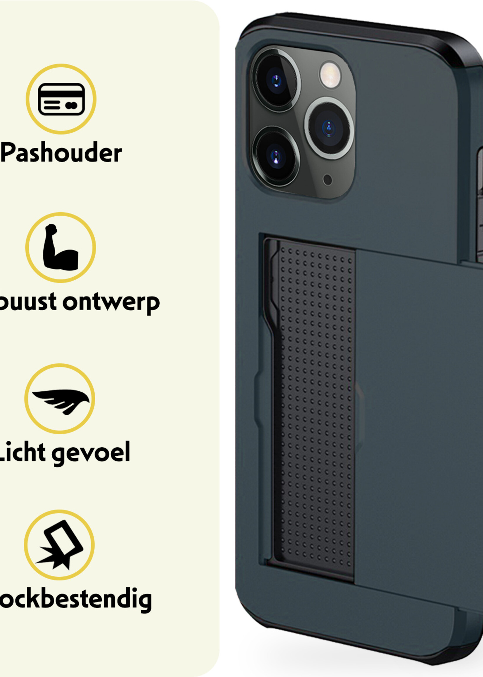 LUQ Hoesje Geschikt voor iPhone 11 Pro Hoesje Case Pashouder Hard Cover - Hoes Geschikt voor iPhone 11 Pro Hoesje Met Kaarthouder - Donker Blauw