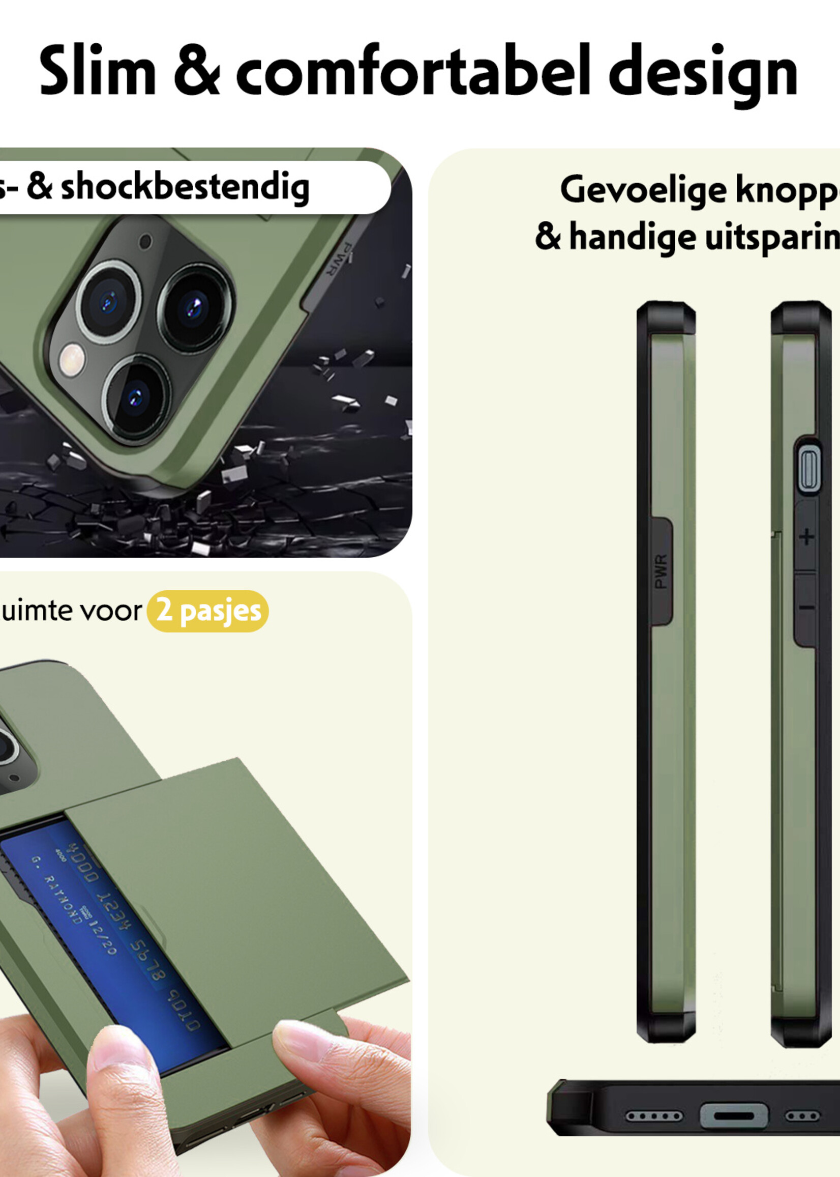LUQ Hoesje Geschikt voor iPhone 11 Pro Hoesje Case Pashouder Hard Cover Met Screenprotector - Hoes Geschikt voor iPhone 11 Pro Hoesje Met Kaarthouder - Donker Groen