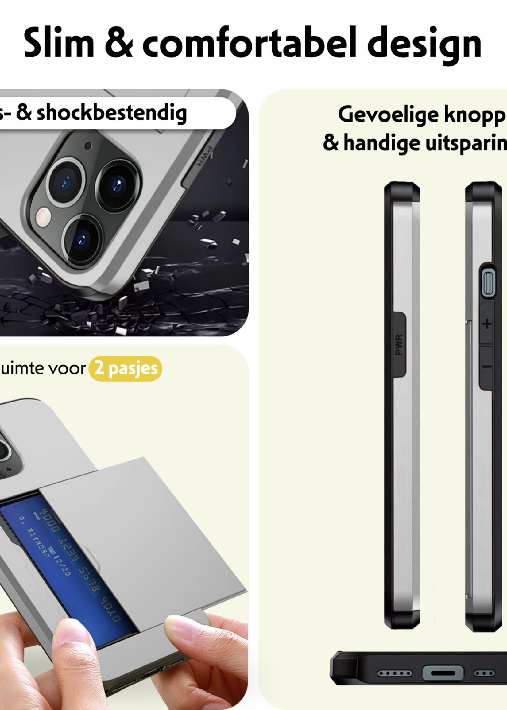 LUQ Hoesje Geschikt voor iPhone 11 Pro Hoesje Case Pashouder Hard Cover Met Screenprotector - Hoes Geschikt voor iPhone 11 Pro Hoesje Met Kaarthouder - Grijs