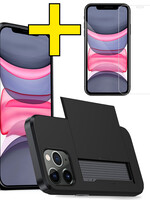 LUQ LUQ iPhone 11 Pro Hoesje Pashouder Hard Met Screenprotector - Zwart