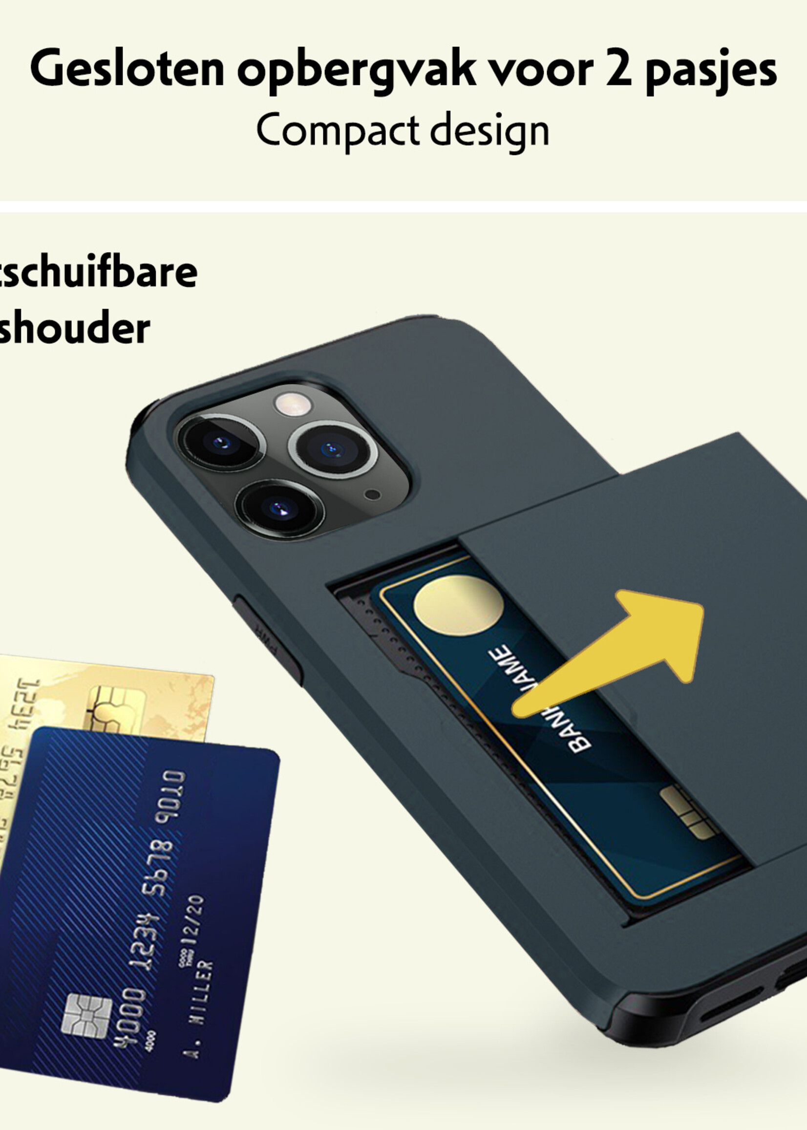 LUQ Hoesje Geschikt voor iPhone 11 Pro Hoesje Case Pashouder Hard Cover Met 2x Screenprotector - Hoes Geschikt voor iPhone 11 Pro Hoesje Met Kaarthouder - Donker Blauw