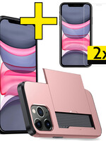 LUQ LUQ iPhone 11 Pro Hoesje Pashouder Hard Met 2x Screenprotector - Rosé Goud