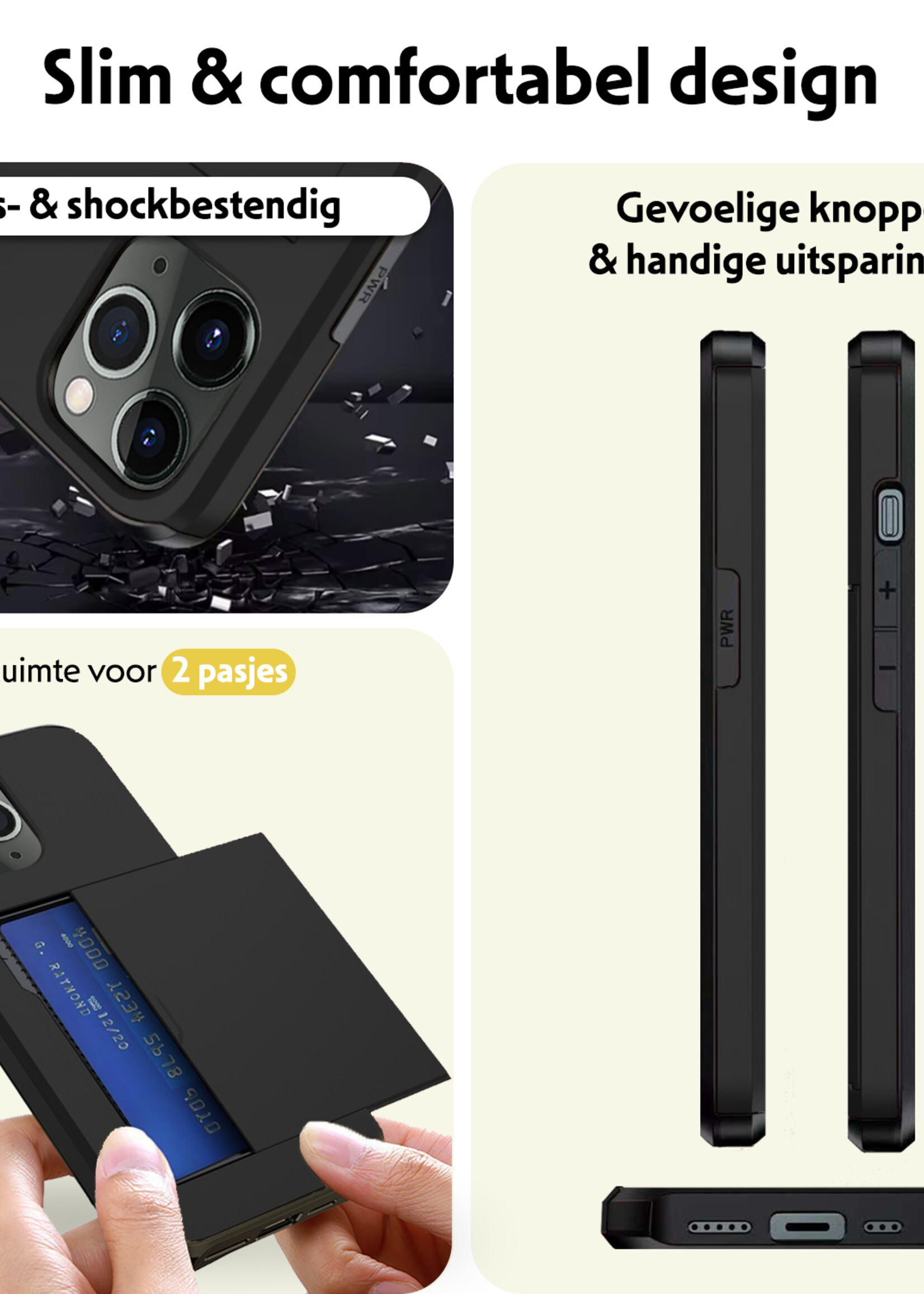 LUQ Hoesje Geschikt voor iPhone 11 Pro Hoesje Case Pashouder Hard Cover Met 2x Screenprotector - Hoes Geschikt voor iPhone 11 Pro Hoesje Met Kaarthouder - Zwart