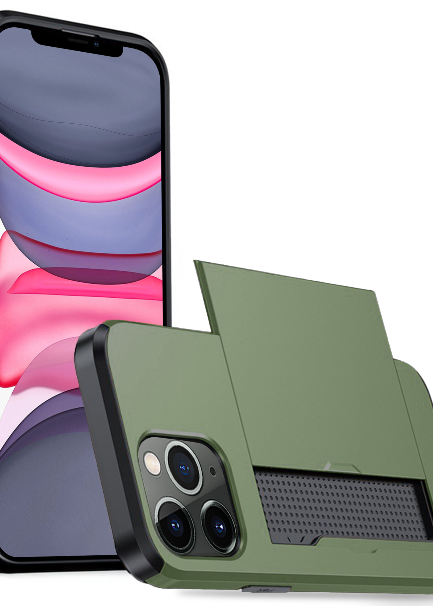 LUQ Hoesje Geschikt voor iPhone 11 Pro Max Hoesje Case Pashouder Hard Cover - Hoes Geschikt voor iPhone 11 Pro Max Hoesje Met Kaarthouder - Donker Groen