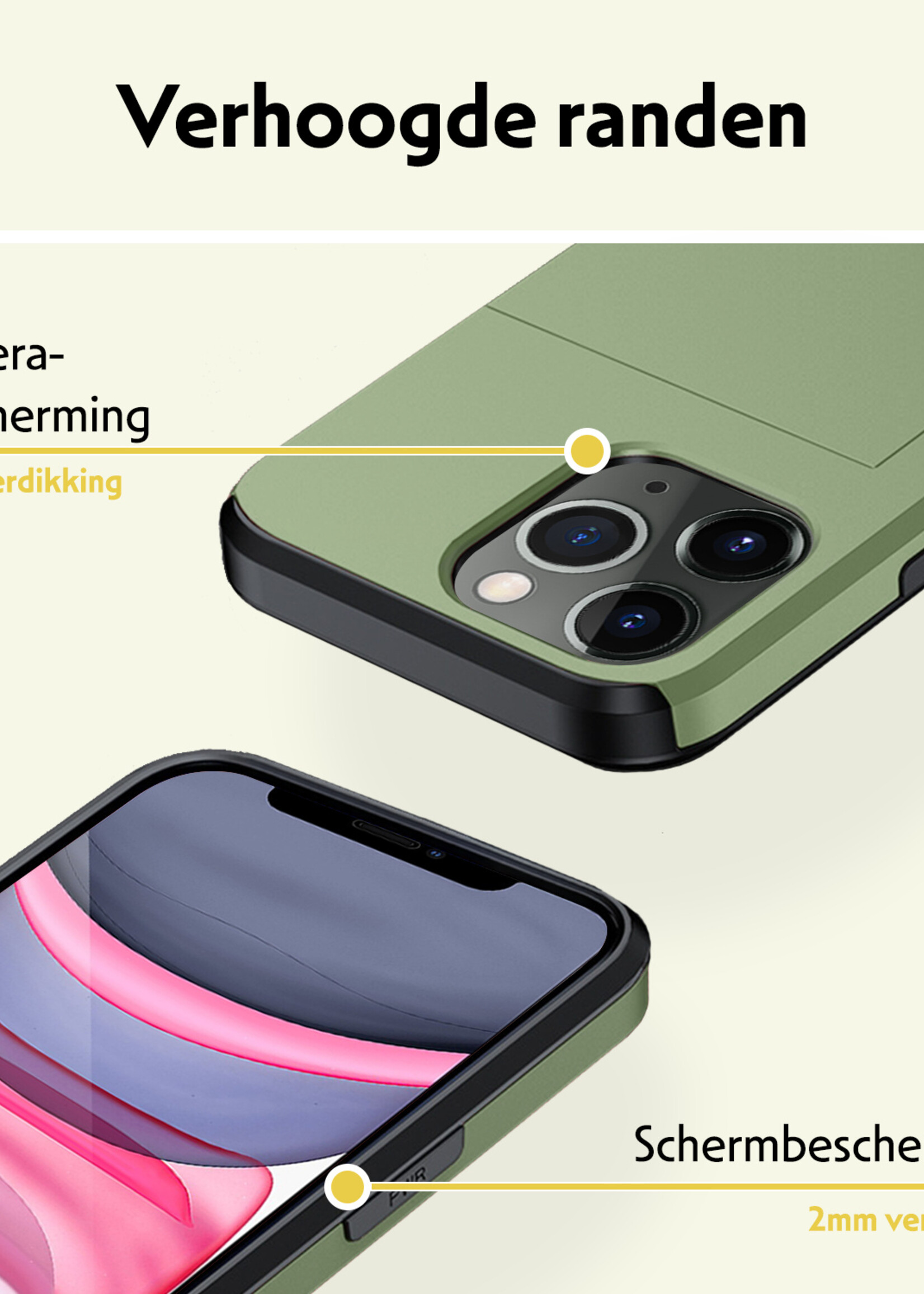 LUQ Hoesje Geschikt voor iPhone 11 Pro Max Hoesje Case Pashouder Hard Cover - Hoes Geschikt voor iPhone 11 Pro Max Hoesje Met Kaarthouder - Donker Groen