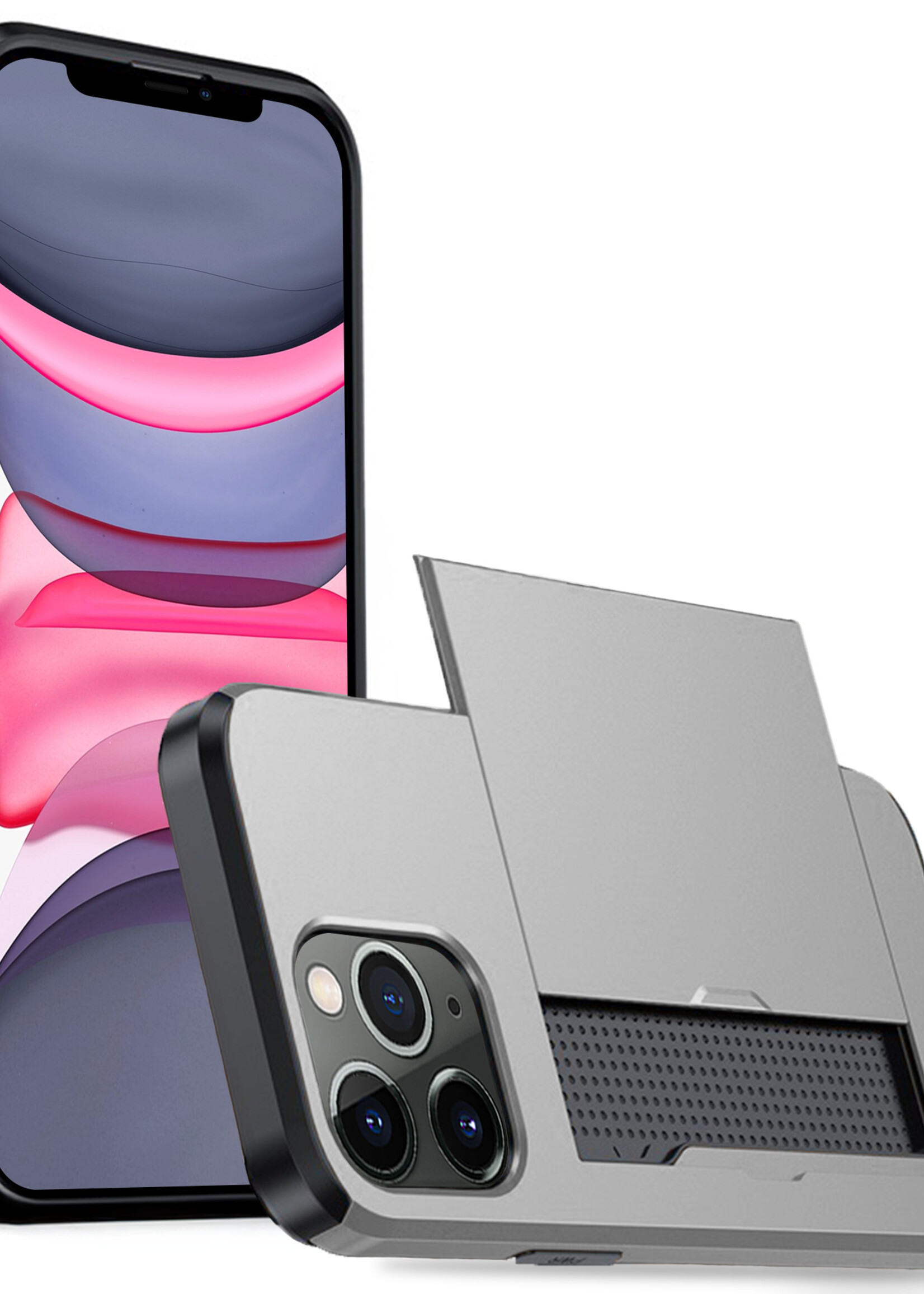 LUQ Hoesje Geschikt voor iPhone 11 Pro Max Hoesje Case Pashouder Hard Cover - Hoes Geschikt voor iPhone 11 Pro Max Hoesje Met Kaarthouder - Grijs