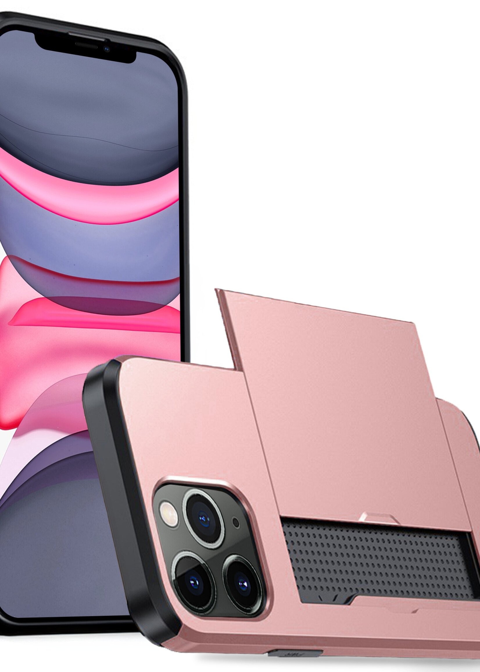 LUQ Hoesje Geschikt voor iPhone 11 Pro Max Hoesje Case Pashouder Hard Cover - Hoes Geschikt voor iPhone 11 Pro Max Hoesje Met Kaarthouder - Rosé Goud