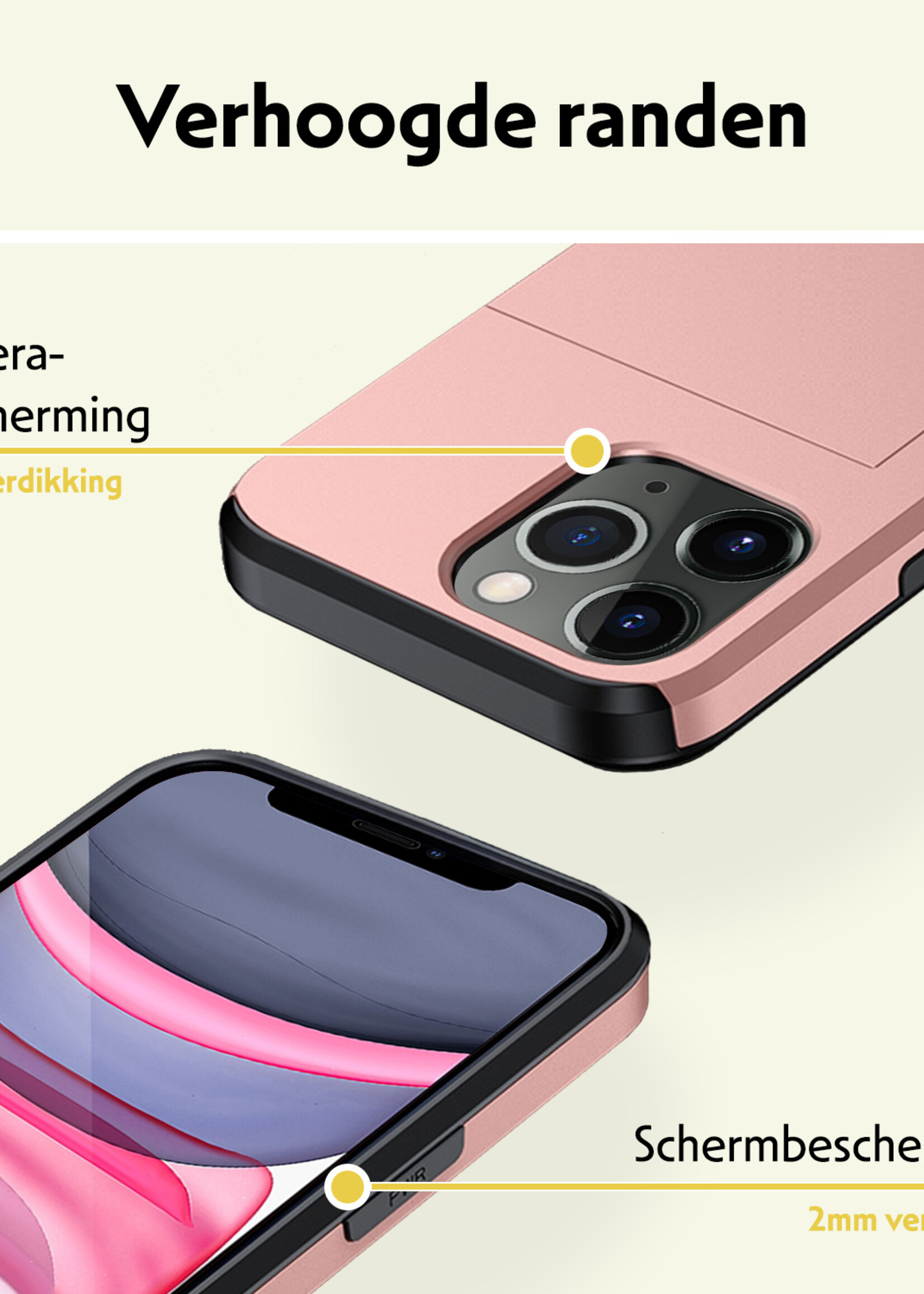 LUQ Hoesje Geschikt voor iPhone 11 Pro Max Hoesje Case Pashouder Hard Cover - Hoes Geschikt voor iPhone 11 Pro Max Hoesje Met Kaarthouder - Rosé Goud
