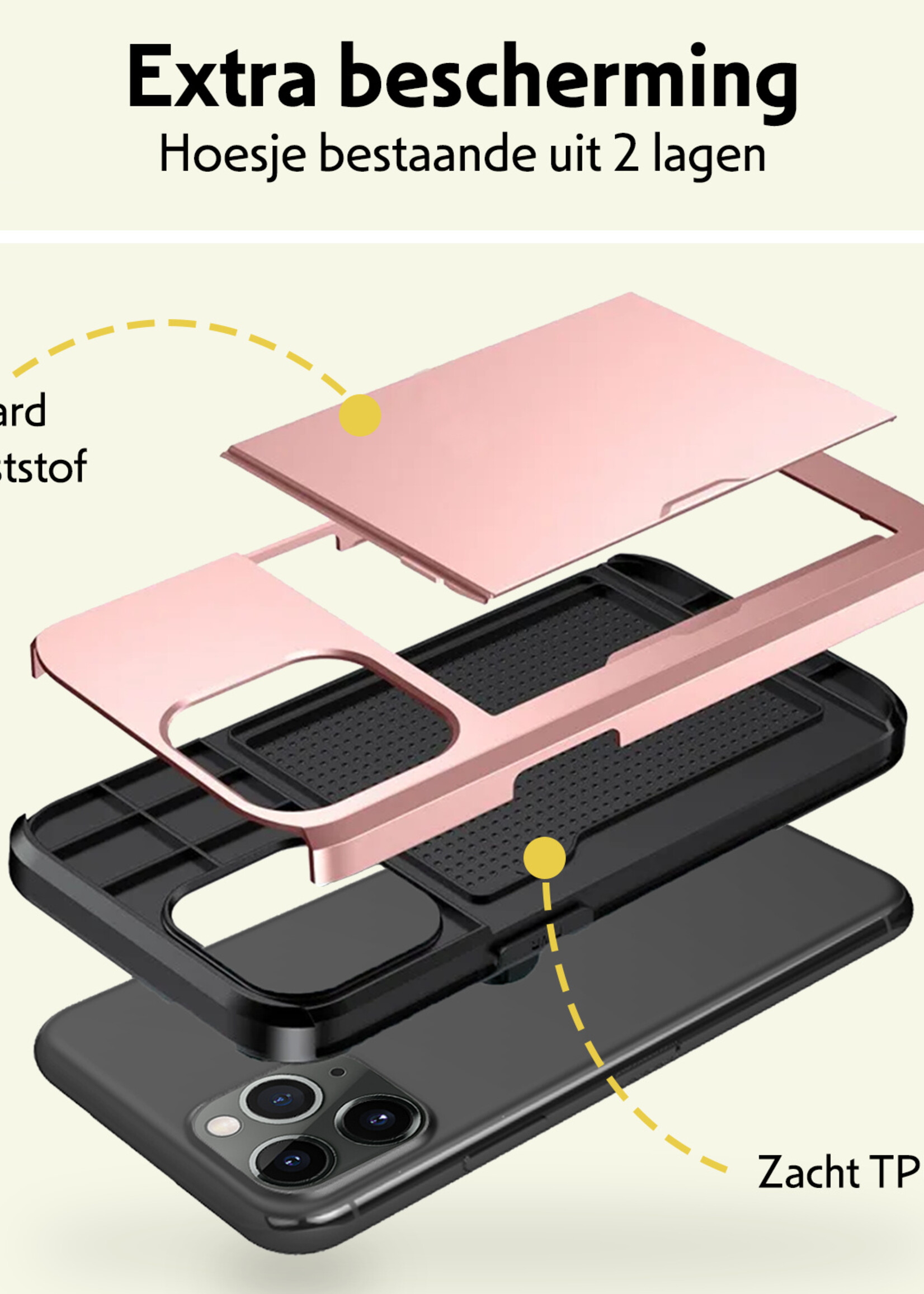 LUQ Hoesje Geschikt voor iPhone 11 Pro Max Hoesje Case Pashouder Hard Cover - Hoes Geschikt voor iPhone 11 Pro Max Hoesje Met Kaarthouder - Rosé Goud