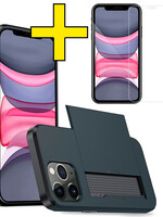 LUQ LUQ iPhone 11 Pro Max Hoesje Pashouder Hard Met Screenprotector - Donker Blauw