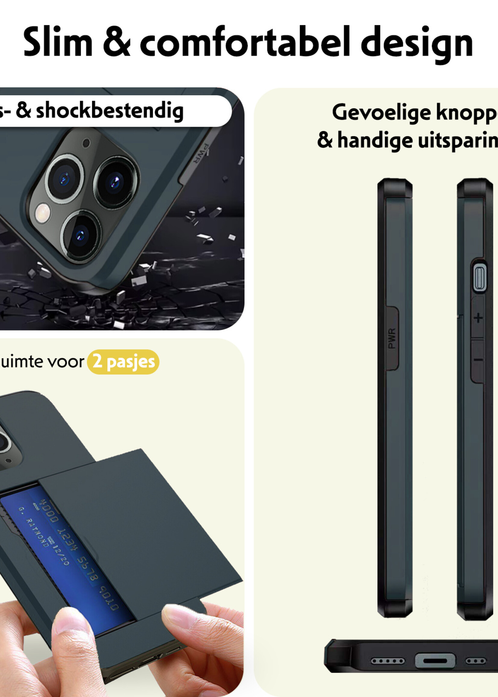 LUQ Hoesje Geschikt voor iPhone 11 Pro Max Hoesje Case Pashouder Hard Cover Met Screenprotector - Hoes Geschikt voor iPhone 11 Pro Max Hoesje Met Kaarthouder - Donker Blauw