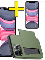 LUQ LUQ iPhone 11 Pro Max Hoesje Pashouder Hard Met Screenprotector - Donker Groen