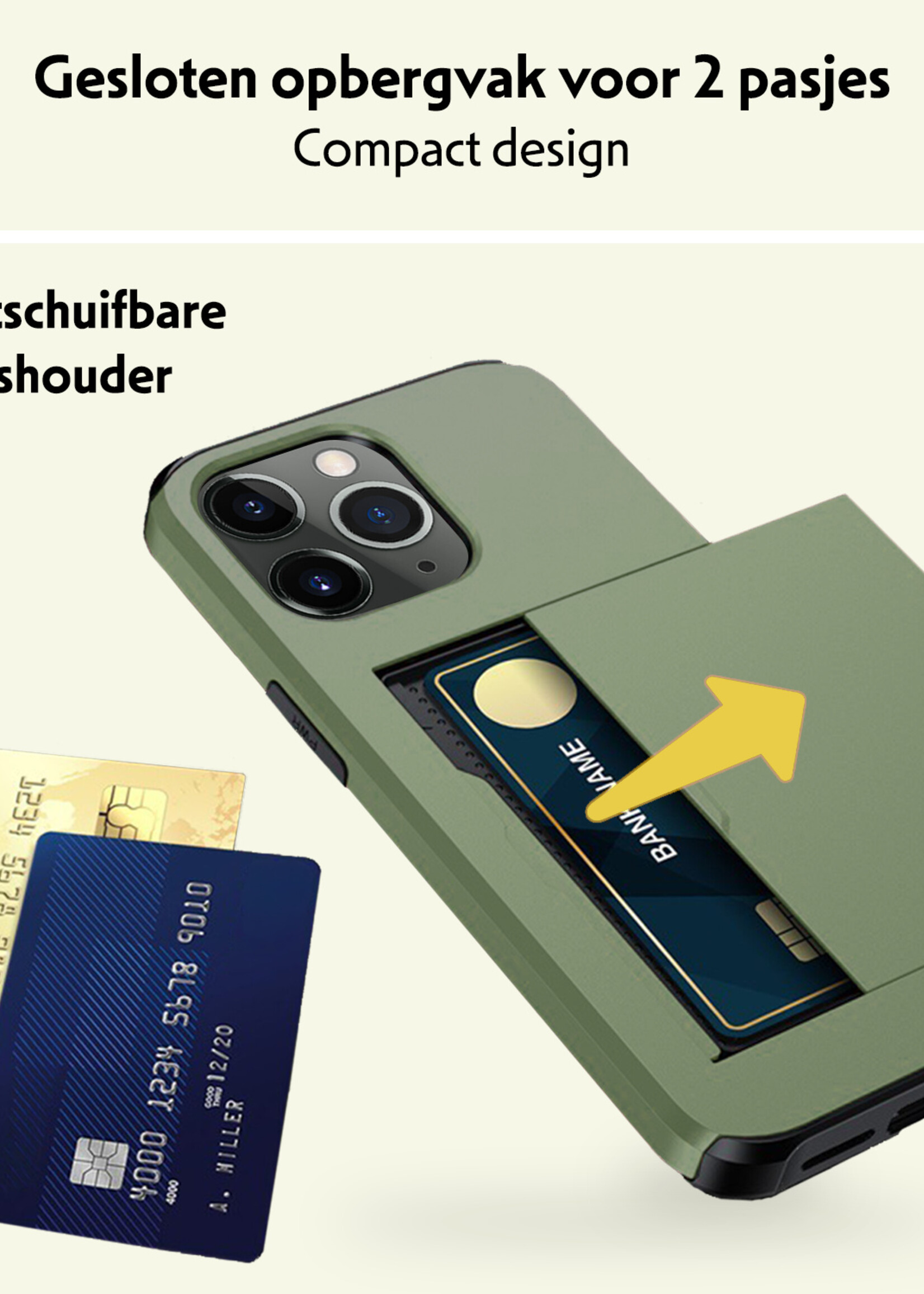 LUQ Hoesje Geschikt voor iPhone 11 Pro Max Hoesje Case Pashouder Hard Cover Met Screenprotector - Hoes Geschikt voor iPhone 11 Pro Max Hoesje Met Kaarthouder - Donker Groen