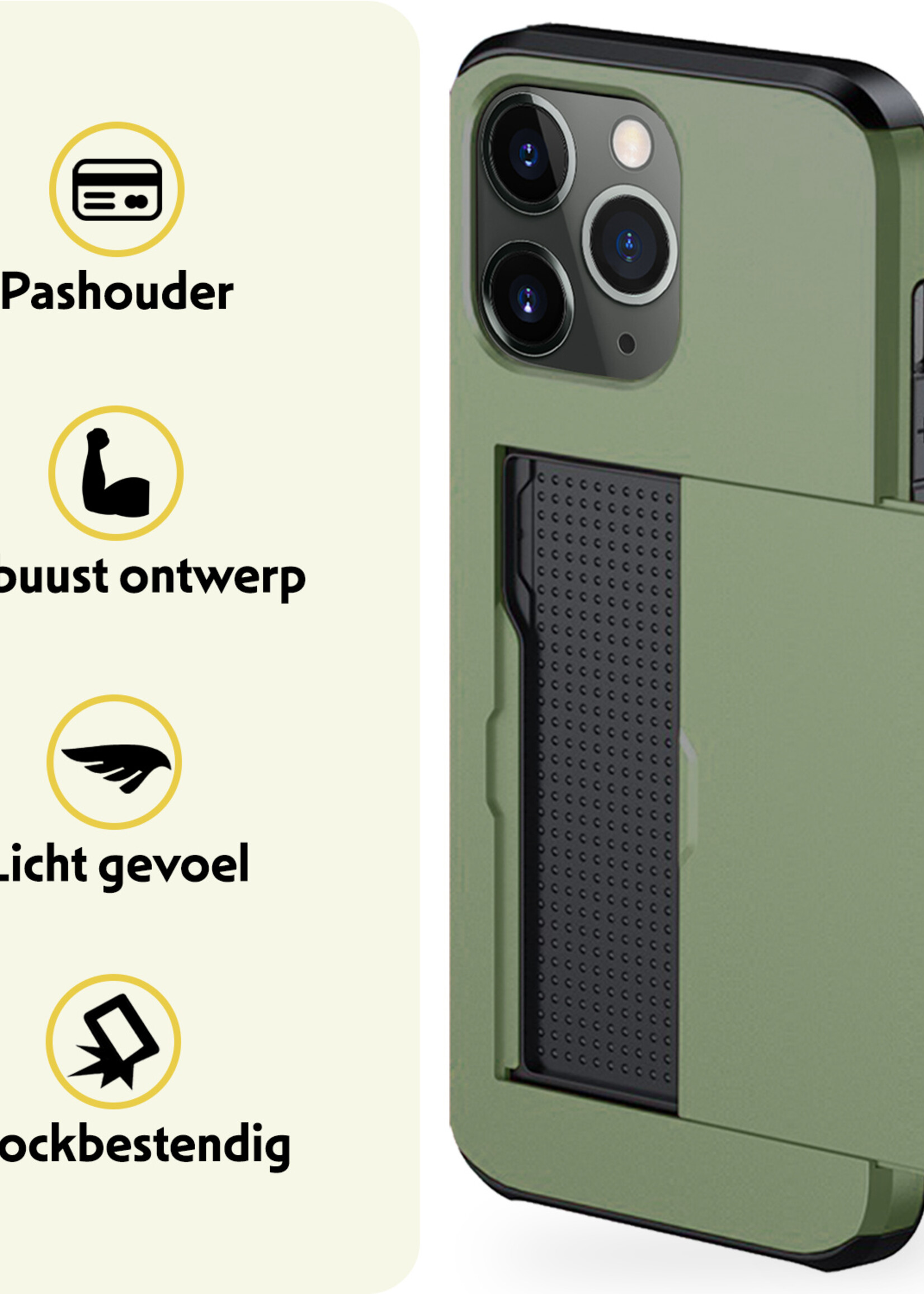 LUQ Hoesje Geschikt voor iPhone 11 Pro Max Hoesje Case Pashouder Hard Cover Met Screenprotector - Hoes Geschikt voor iPhone 11 Pro Max Hoesje Met Kaarthouder - Donker Groen