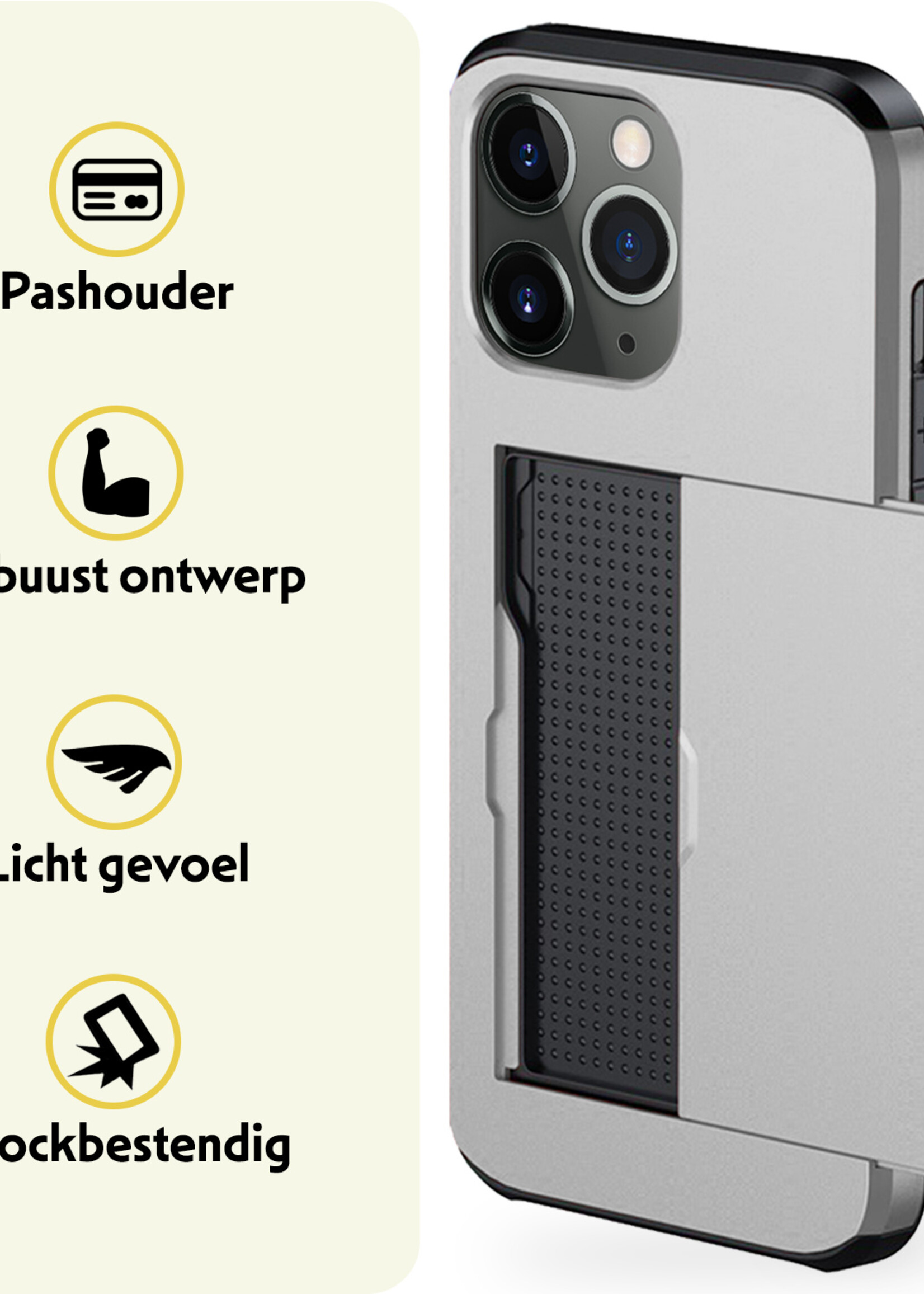 LUQ Hoesje Geschikt voor iPhone 11 Pro Max Hoesje Case Pashouder Hard Cover Met Screenprotector - Hoes Geschikt voor iPhone 11 Pro Max Hoesje Met Kaarthouder - Grijs