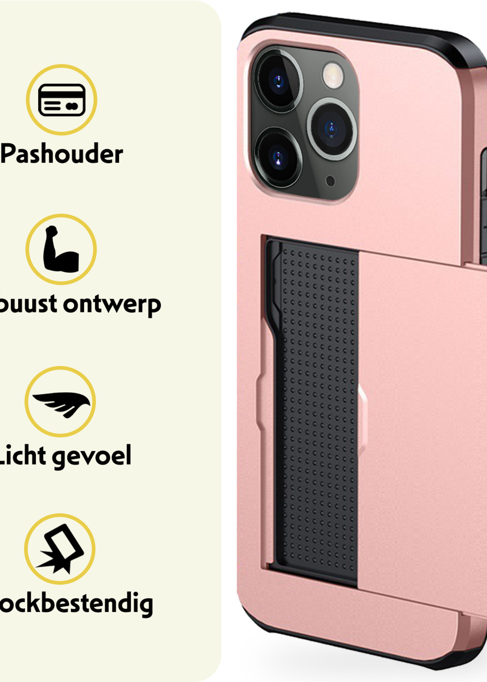 LUQ Hoesje Geschikt voor iPhone 11 Pro Max Hoesje Case Pashouder Hard Cover Met Screenprotector - Hoes Geschikt voor iPhone 11 Pro Max Hoesje Met Kaarthouder - Rosé Goud