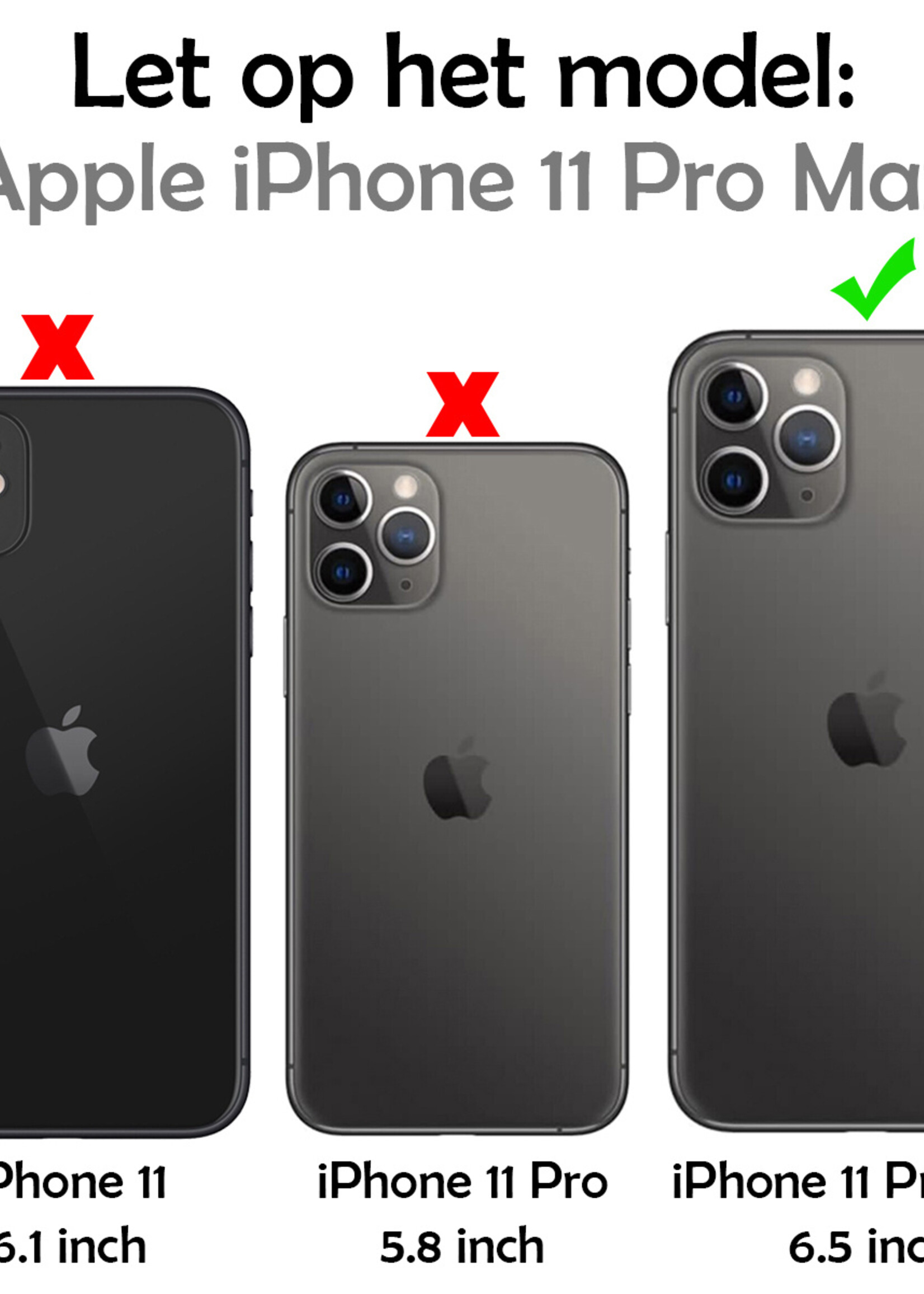 LUQ Hoesje Geschikt voor iPhone 11 Pro Max Hoesje Case Pashouder Hard Cover Met 2x Screenprotector - Hoes Geschikt voor iPhone 11 Pro Max Hoesje Met Kaarthouder - Grijs