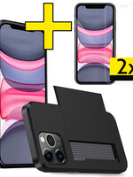 LUQ LUQ iPhone 11 Pro Max Hoesje Pashouder Hard Met 2x Screenprotector - Zwart
