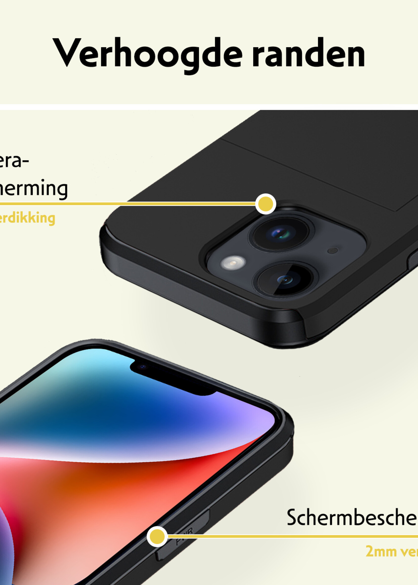 LUQ Hoesje Geschikt voor iPhone 14 Hoesje Case Pashouder Hard Cover Met Screenprotector - Hoes Geschikt voor iPhone 14 Hoesje Met Kaarthouder - Zwart