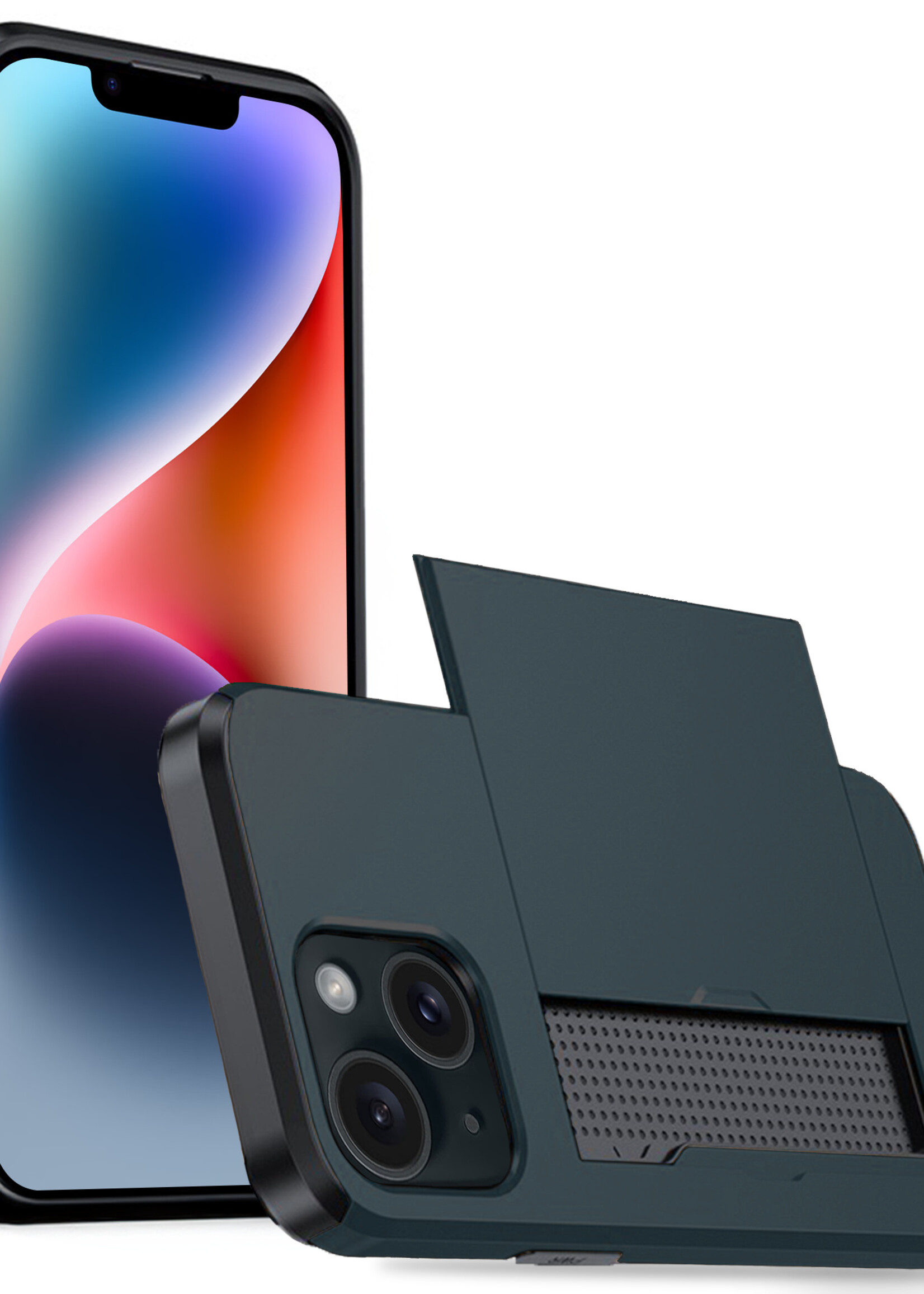 LUQ Hoesje Geschikt voor iPhone 14 Plus Hoesje Case Pashouder Hard Cover - Hoes Geschikt voor iPhone 14 Plus Hoesje Met Kaarthouder - Donker Blauw