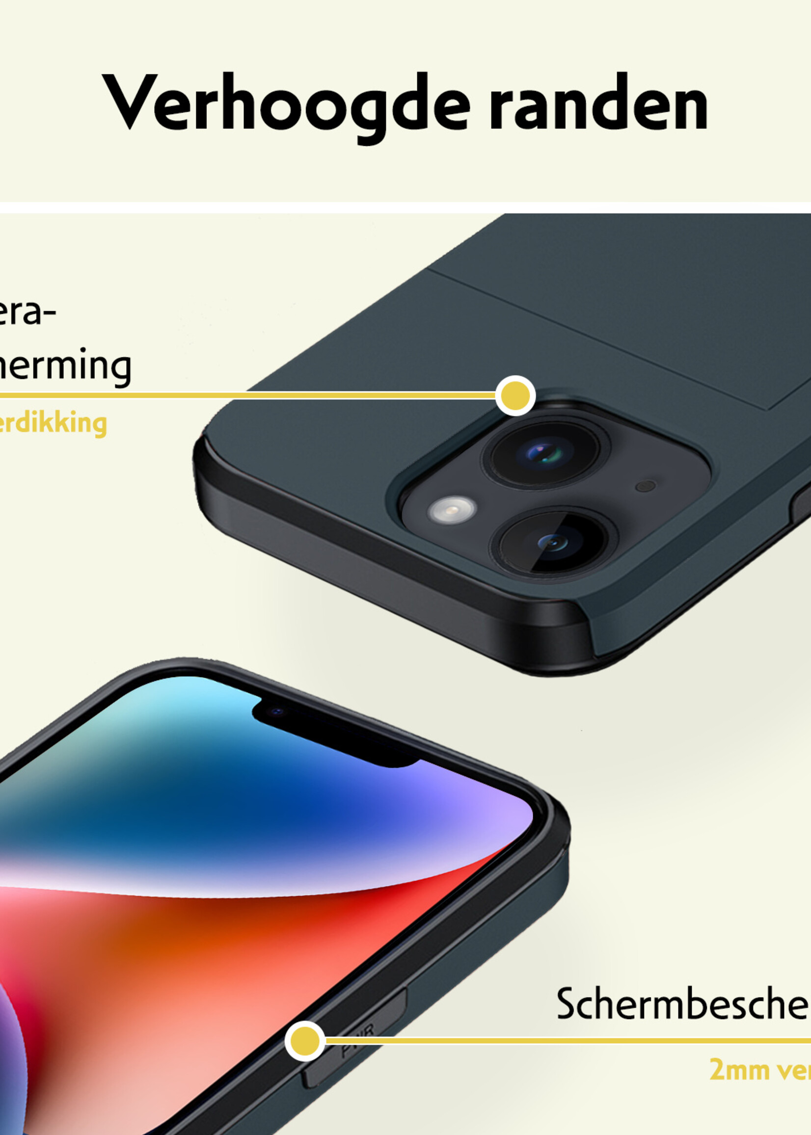 LUQ Hoesje Geschikt voor iPhone 14 Plus Hoesje Case Pashouder Hard Cover - Hoes Geschikt voor iPhone 14 Plus Hoesje Met Kaarthouder - Donker Blauw