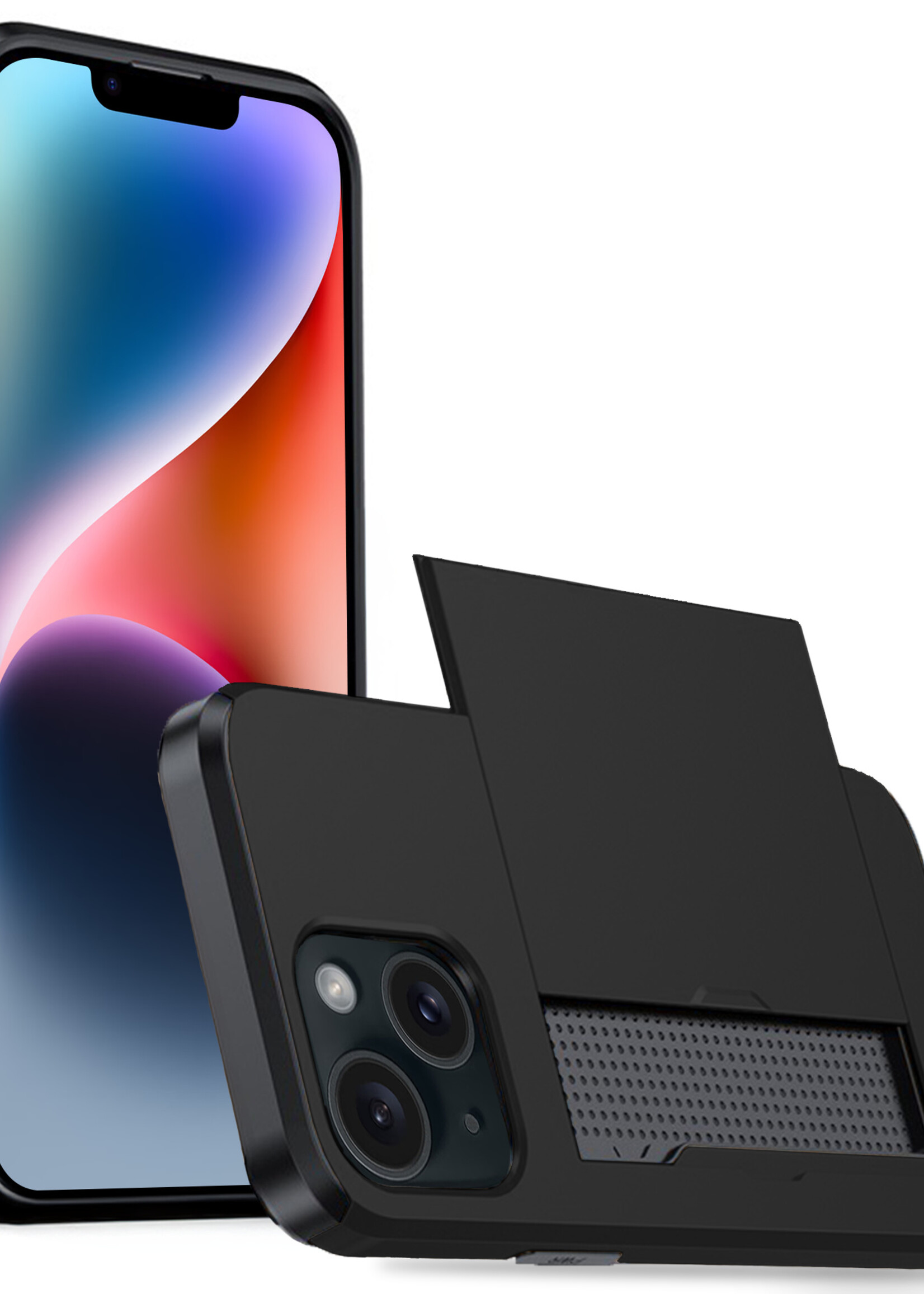 LUQ Hoesje Geschikt voor iPhone 14 Plus Hoesje Case Pashouder Hard Cover - Hoes Geschikt voor iPhone 14 Plus Hoesje Met Kaarthouder - Zwart