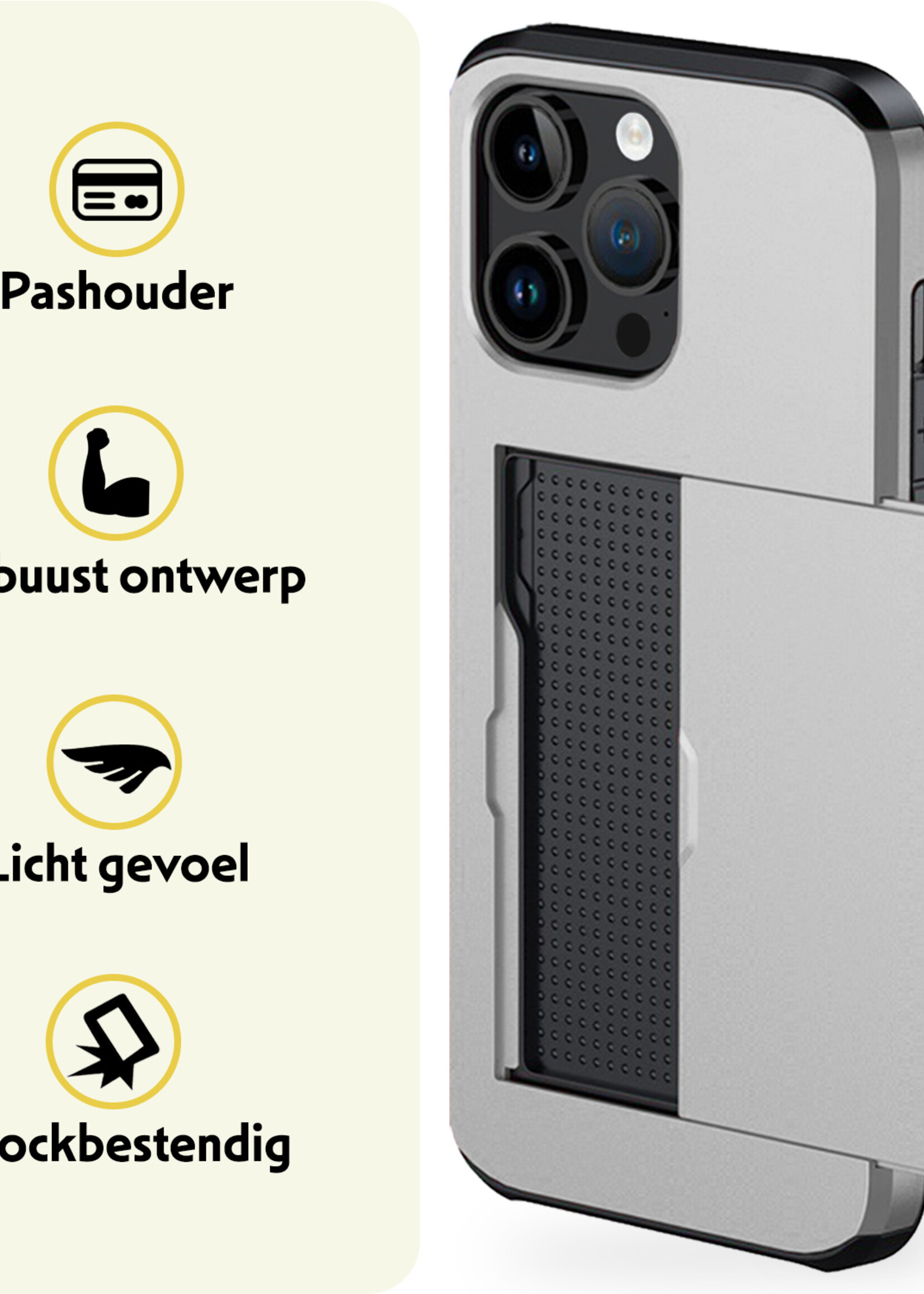 LUQ Hoesje Geschikt voor iPhone 14 Pro Hoesje Case Pashouder Hard Cover - Hoes Geschikt voor iPhone 14 Pro Hoesje Met Kaarthouder - Grijs