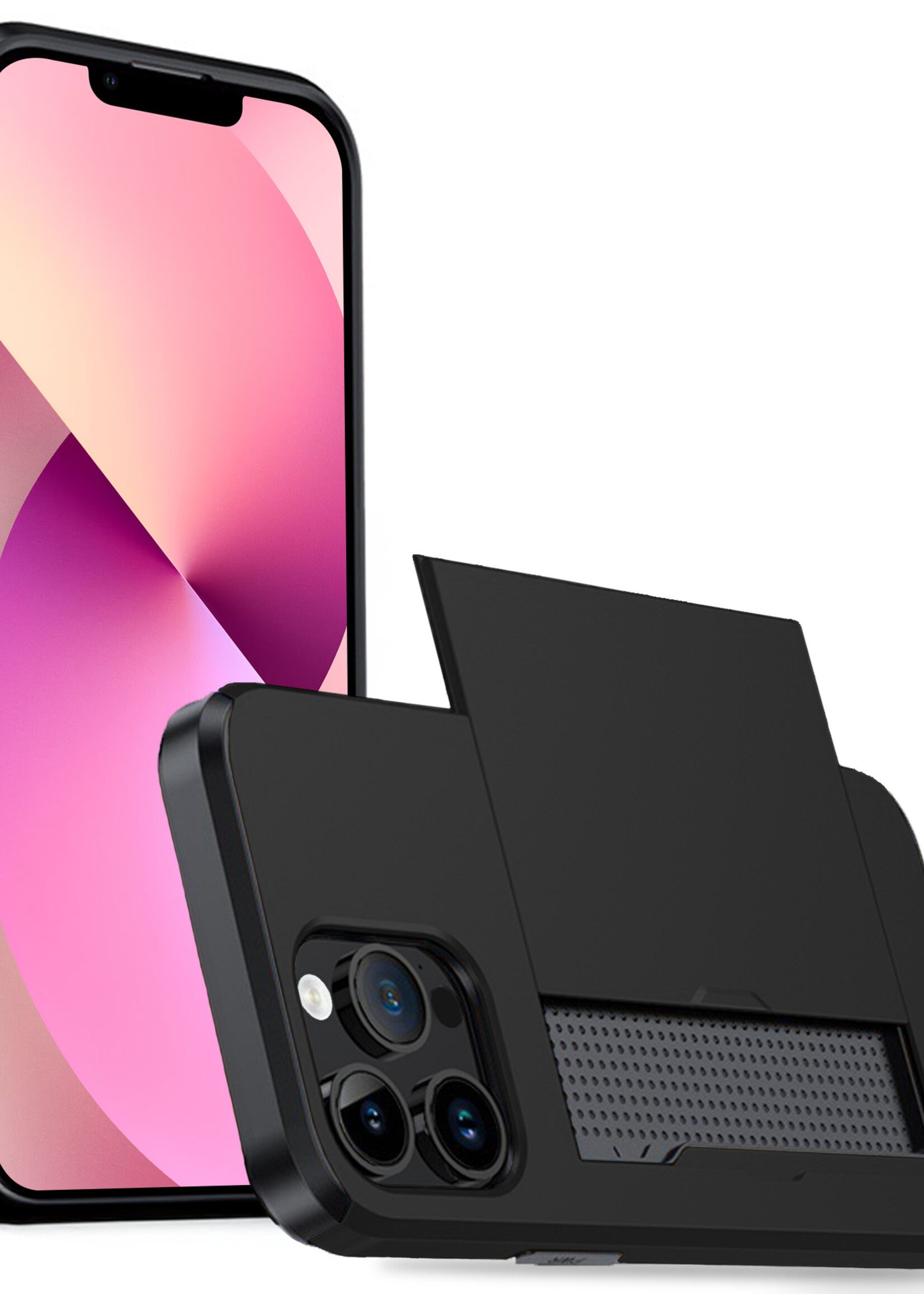 LUQ Hoesje Geschikt voor iPhone 14 Pro Hoesje Case Pashouder Hard Cover - Hoes Geschikt voor iPhone 14 Pro Hoesje Met Kaarthouder - Zwart