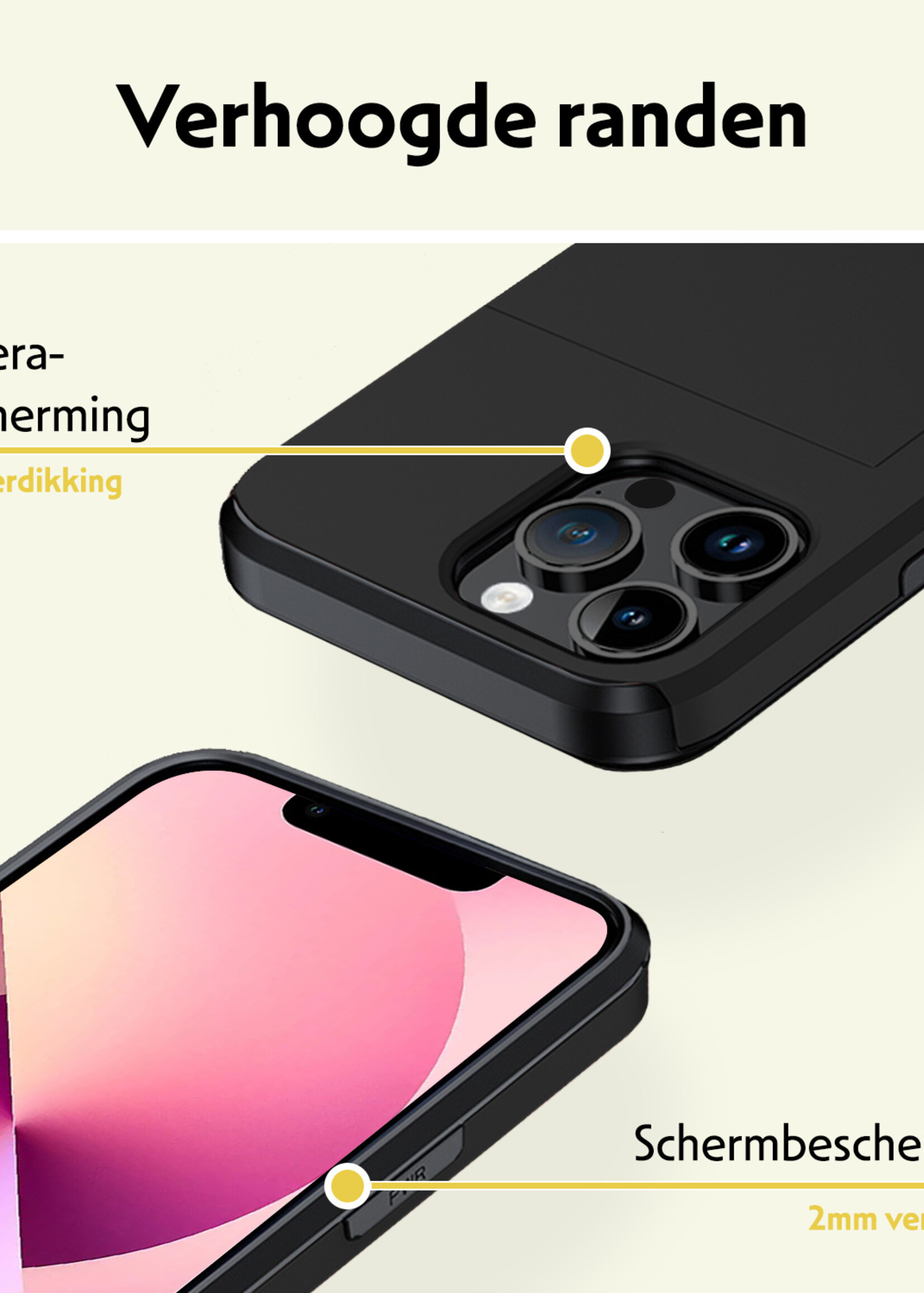 LUQ Hoesje Geschikt voor iPhone 14 Pro Hoesje Case Pashouder Hard Cover - Hoes Geschikt voor iPhone 14 Pro Hoesje Met Kaarthouder - Zwart