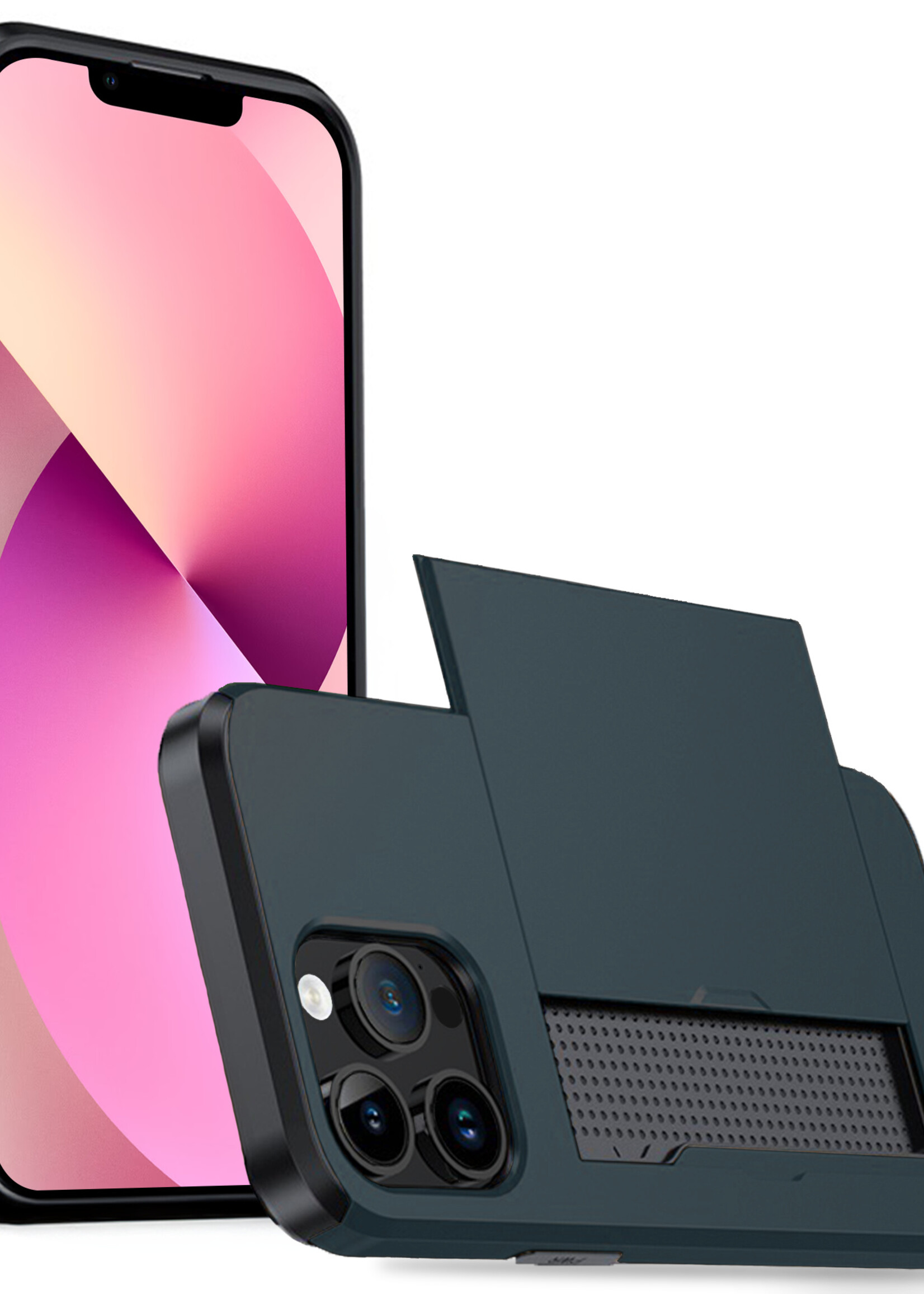 LUQ Hoesje Geschikt voor iPhone 14 Pro Max Hoesje Case Pashouder Hard Cover - Hoes Geschikt voor iPhone 14 Pro Max Hoesje Met Kaarthouder - Donker Blauw