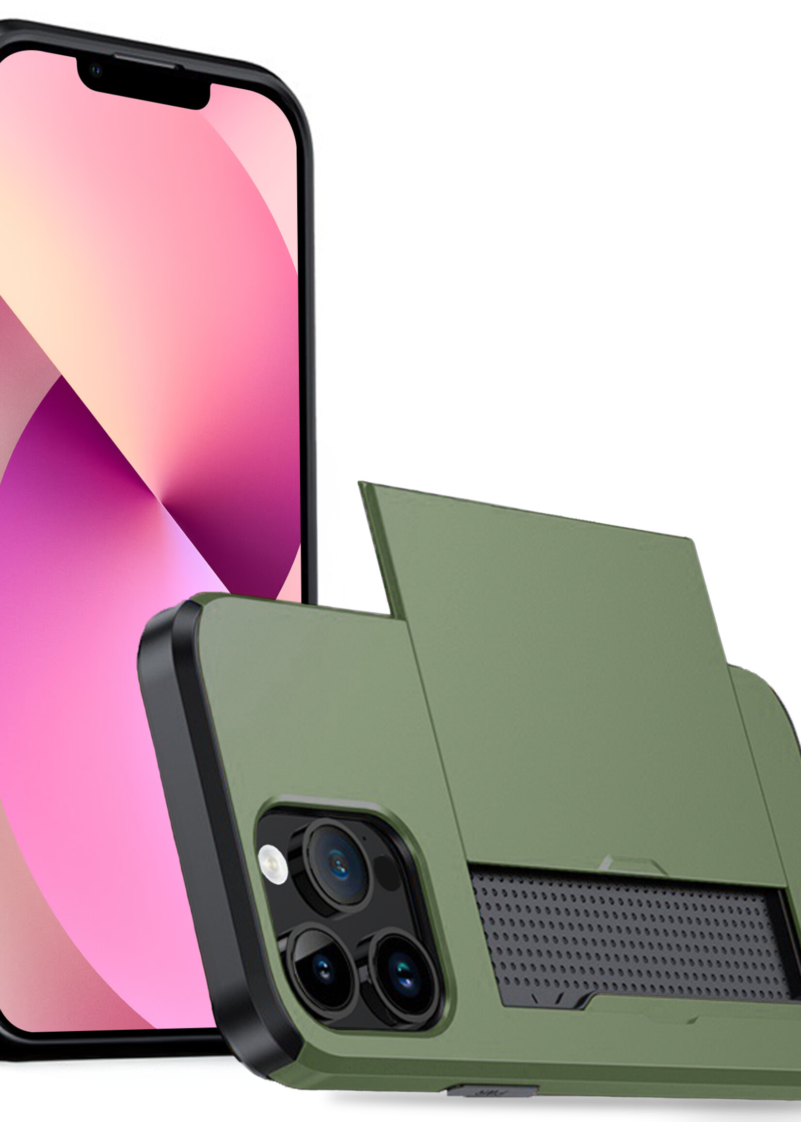 LUQ Hoesje Geschikt voor iPhone 14 Pro Max Hoesje Case Pashouder Hard Cover - Hoes Geschikt voor iPhone 14 Pro Max Hoesje Met Kaarthouder - Donker Groen