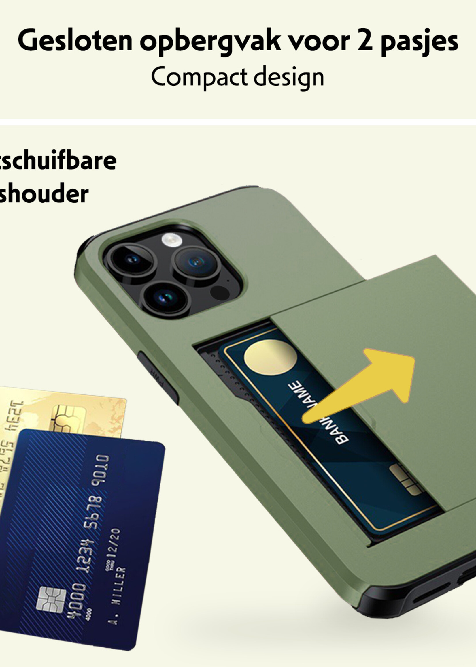 LUQ Hoesje Geschikt voor iPhone 14 Pro Max Hoesje Case Pashouder Hard Cover - Hoes Geschikt voor iPhone 14 Pro Max Hoesje Met Kaarthouder - Donker Groen