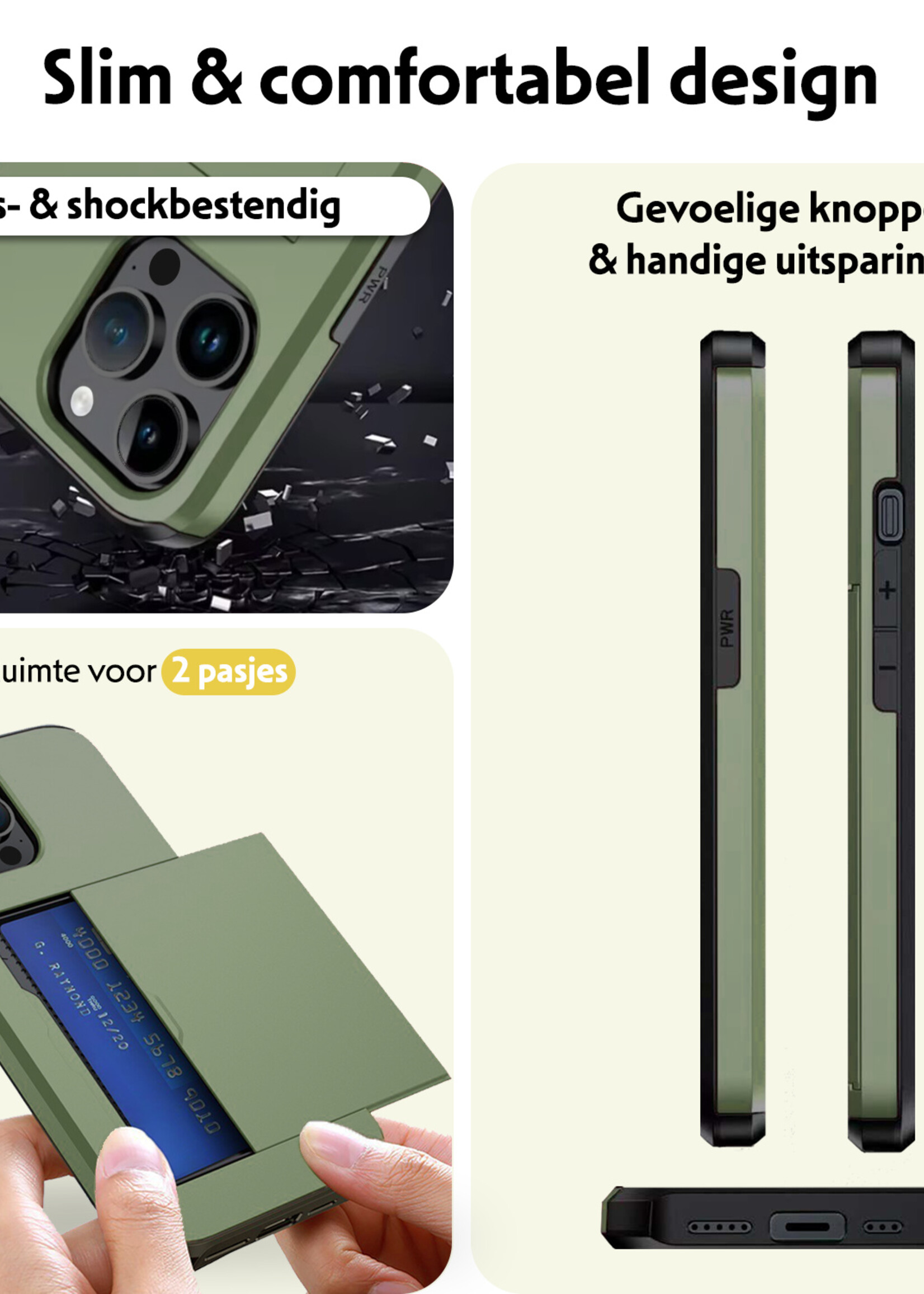 LUQ Hoesje Geschikt voor iPhone 14 Pro Max Hoesje Case Pashouder Hard Cover - Hoes Geschikt voor iPhone 14 Pro Max Hoesje Met Kaarthouder - Donker Groen