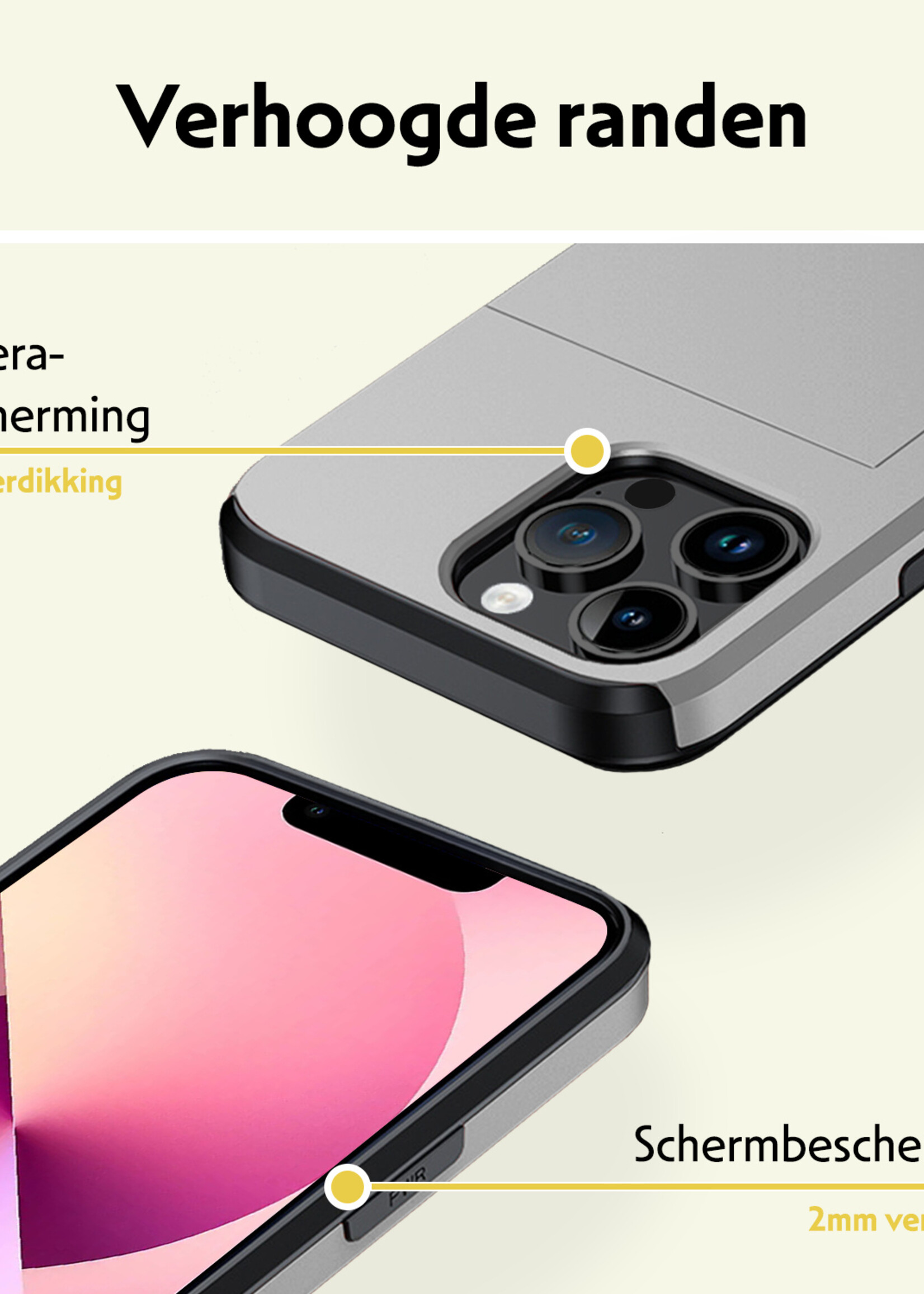 LUQ Hoesje Geschikt voor iPhone 14 Pro Max Hoesje Case Pashouder Hard Cover - Hoes Geschikt voor iPhone 14 Pro Max Hoesje Met Kaarthouder - Grijs