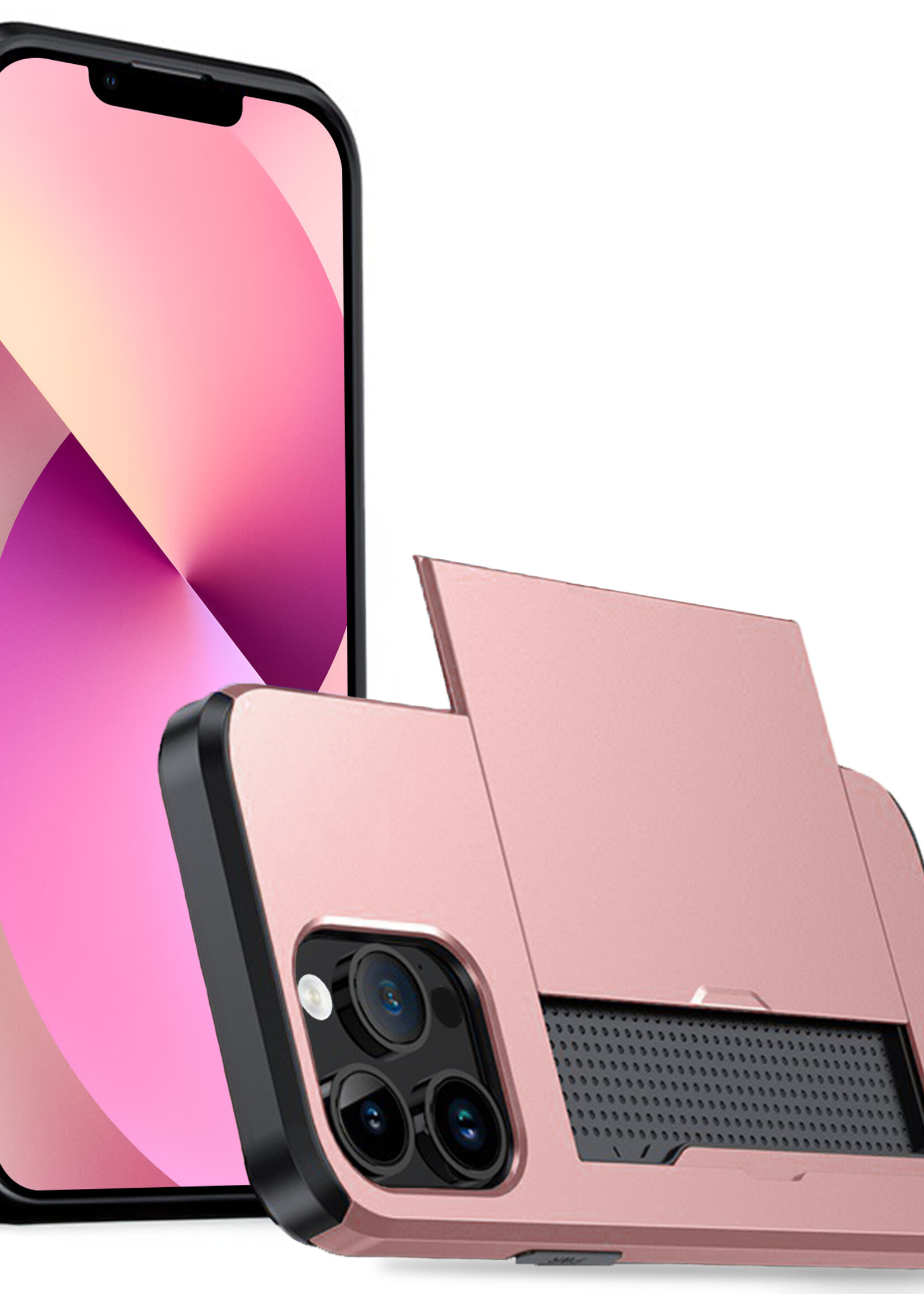 LUQ Hoesje Geschikt voor iPhone 14 Pro Max Hoesje Case Pashouder Hard Cover - Hoes Geschikt voor iPhone 14 Pro Max Hoesje Met Kaarthouder - Rosé Goud