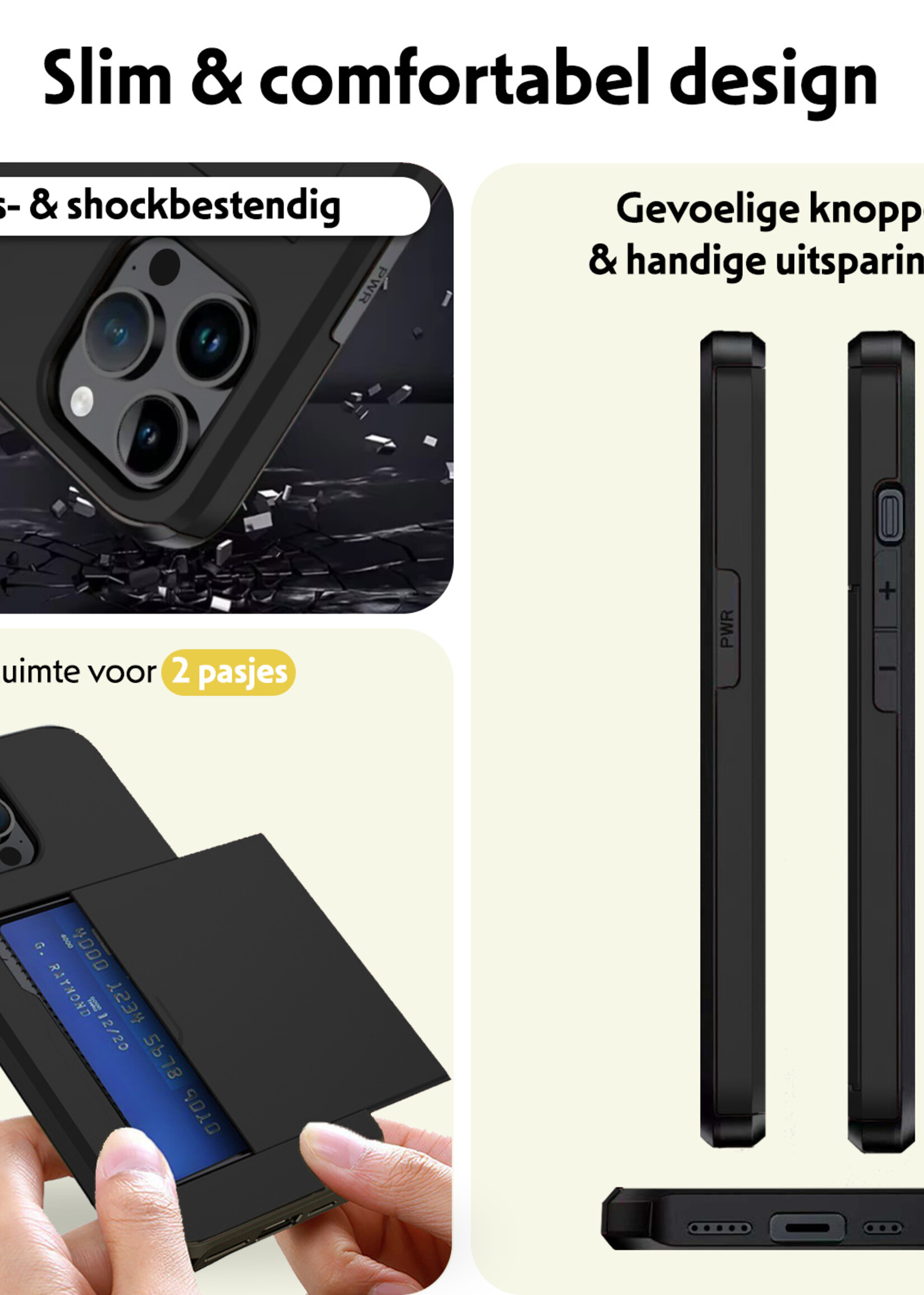LUQ Hoesje Geschikt voor iPhone 14 Pro Max Hoesje Case Pashouder Hard Cover - Hoes Geschikt voor iPhone 14 Pro Max Hoesje Met Kaarthouder - Zwart