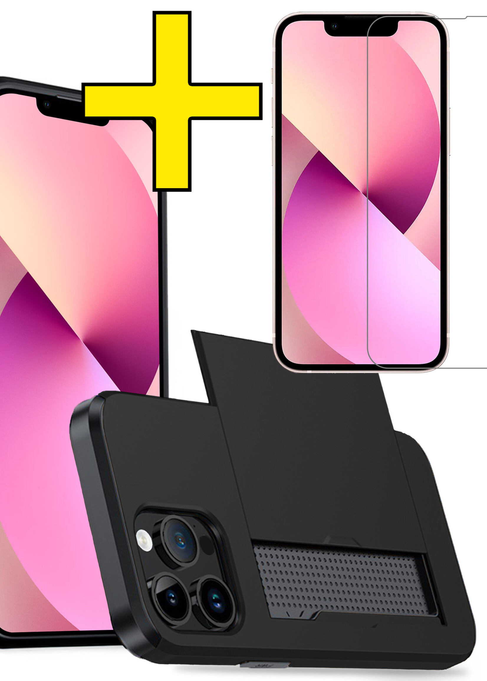 LUQ Hoesje Geschikt voor iPhone 14 Pro Max Hoesje Case Pashouder Hard Cover Met Screenprotector - Hoes Geschikt voor iPhone 14 Pro Max Hoesje Met Kaarthouder - Zwart