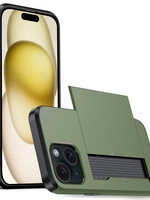 LUQ LUQ iPhone 15 Hoesje Pashouder Hard - Donker Groen