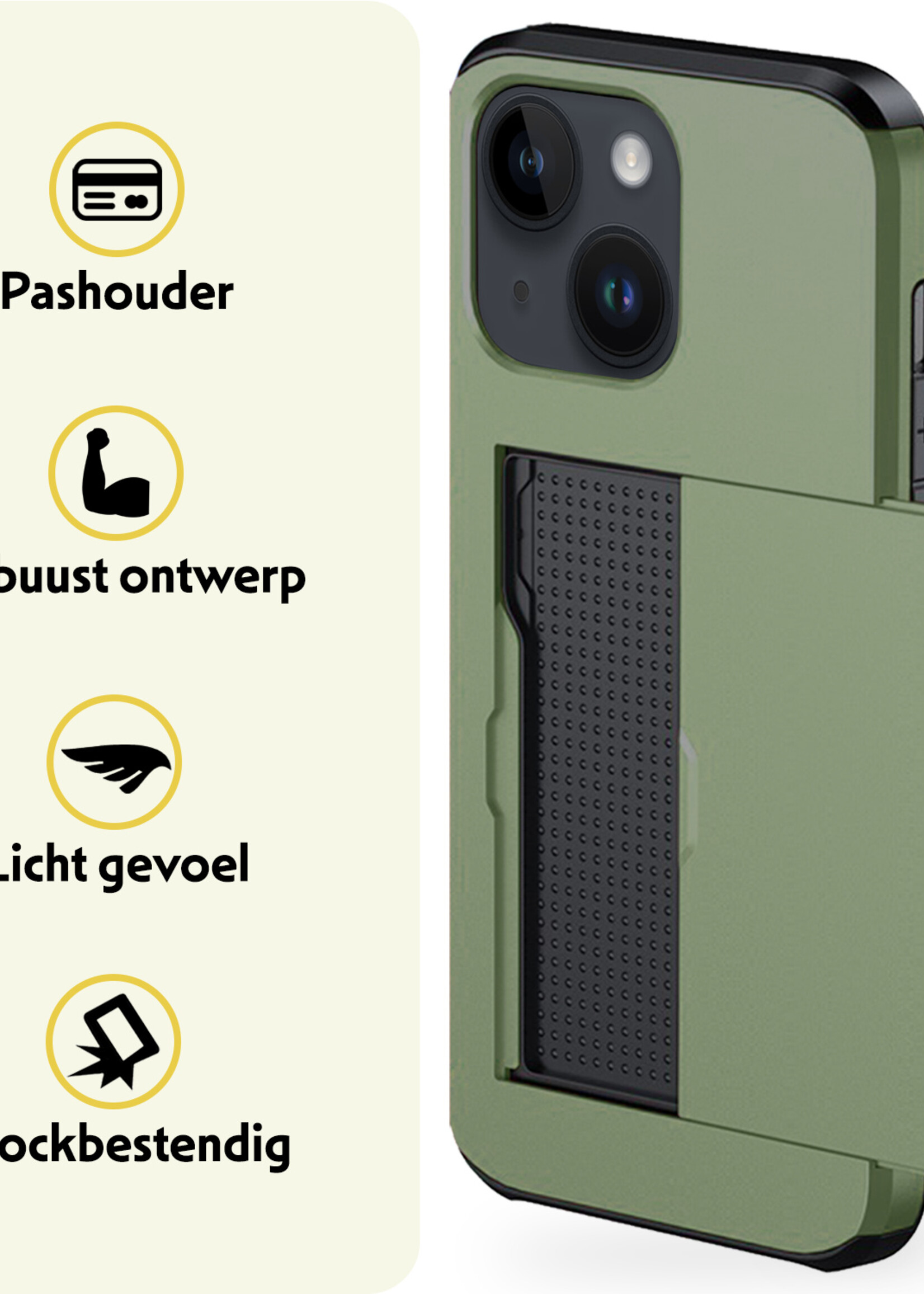 LUQ Hoesje Geschikt voor iPhone 15 Hoesje Case Pashouder Hard Cover - Hoes Geschikt voor iPhone 15 Hoesje Met Kaarthouder - Donker Groen
