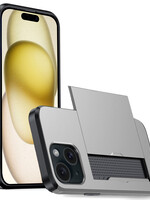 LUQ LUQ iPhone 15 Hoesje Pashouder Hard - Grijs