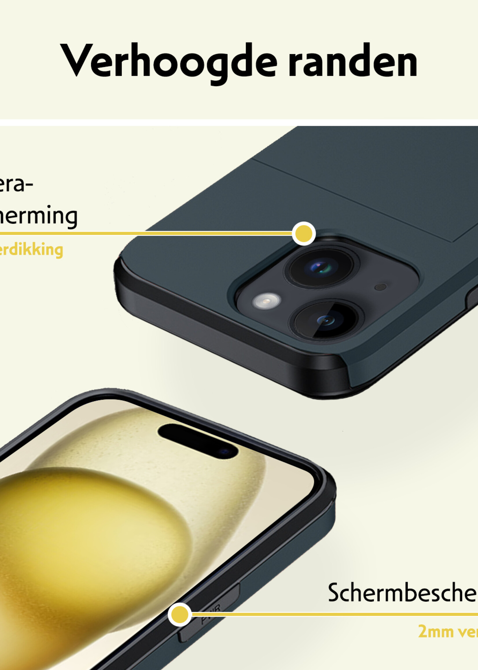 LUQ Hoesje Geschikt voor iPhone 15 Plus Hoesje Case Pashouder Hard Cover - Hoes Geschikt voor iPhone 15 Plus Hoesje Met Kaarthouder - Donker Blauw