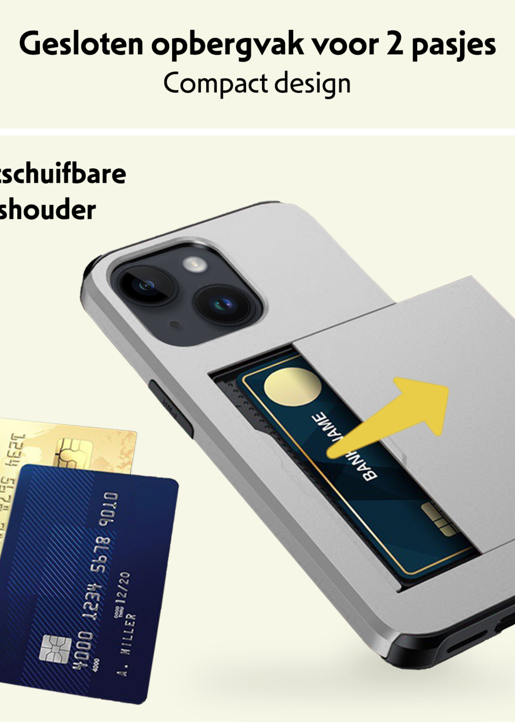 LUQ Hoesje Geschikt voor iPhone 15 Plus Hoesje Case Pashouder Hard Cover - Hoes Geschikt voor iPhone 15 Plus Hoesje Met Kaarthouder - Grijs