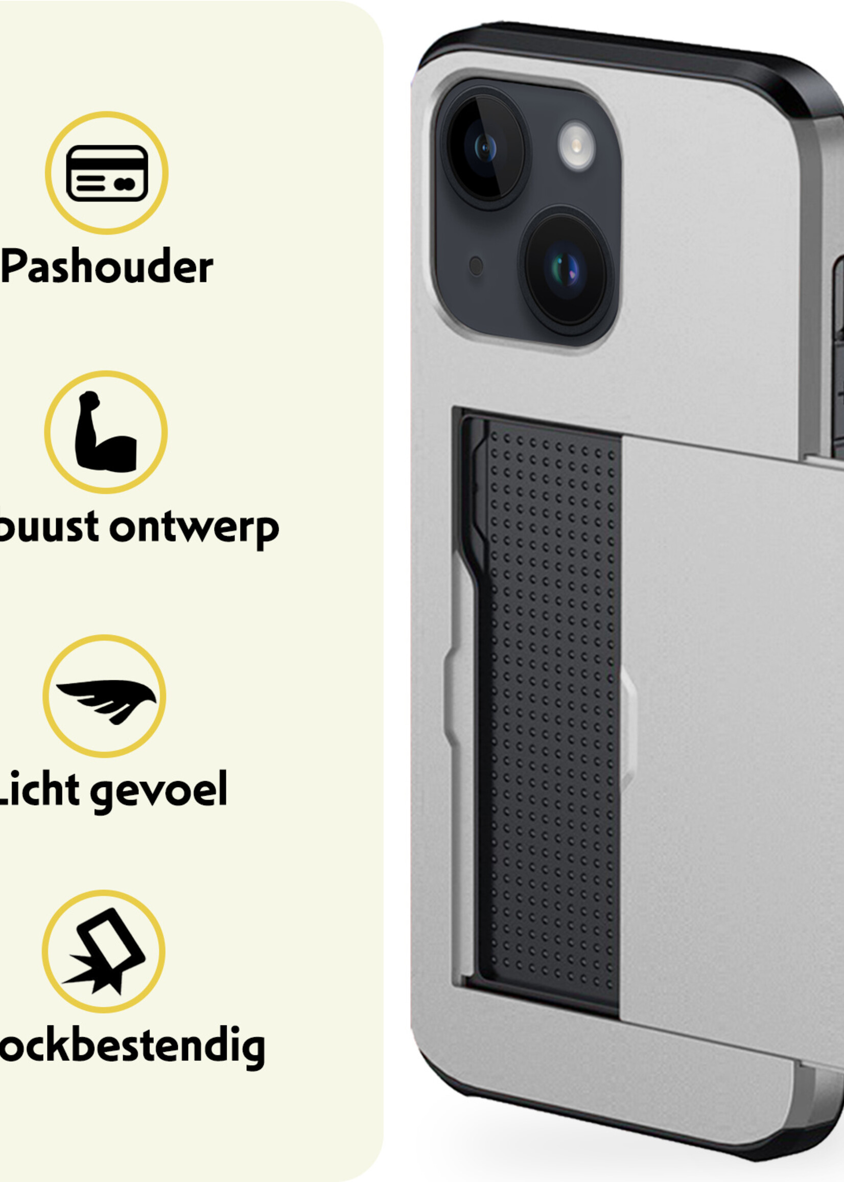 LUQ Hoesje Geschikt voor iPhone 15 Plus Hoesje Case Pashouder Hard Cover - Hoes Geschikt voor iPhone 15 Plus Hoesje Met Kaarthouder - Grijs