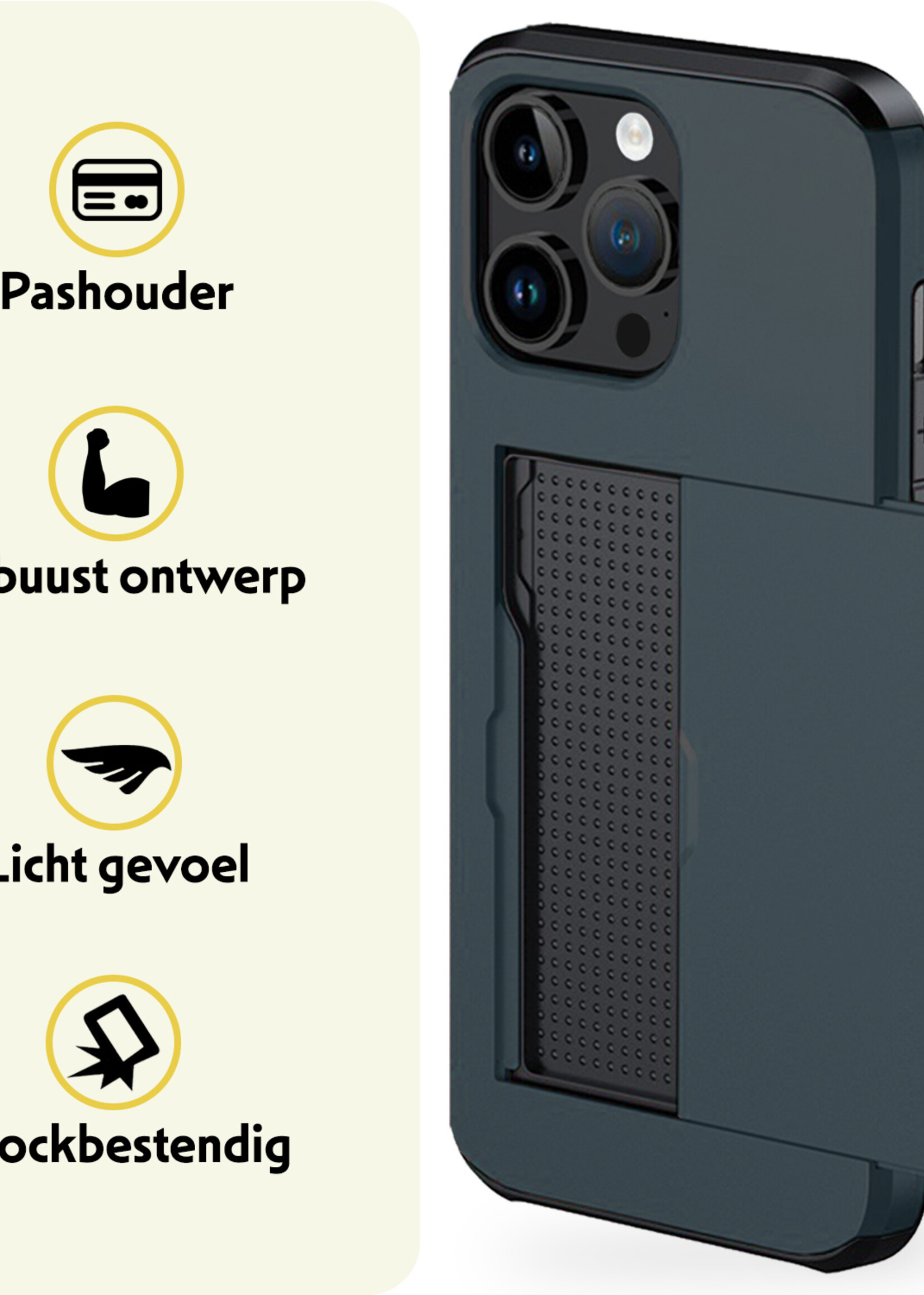 LUQ Hoesje Geschikt voor iPhone 15 Pro Hoesje Case Pashouder Hard Cover - Hoes Geschikt voor iPhone 15 Pro Hoesje Met Kaarthouder - Donker Blauw