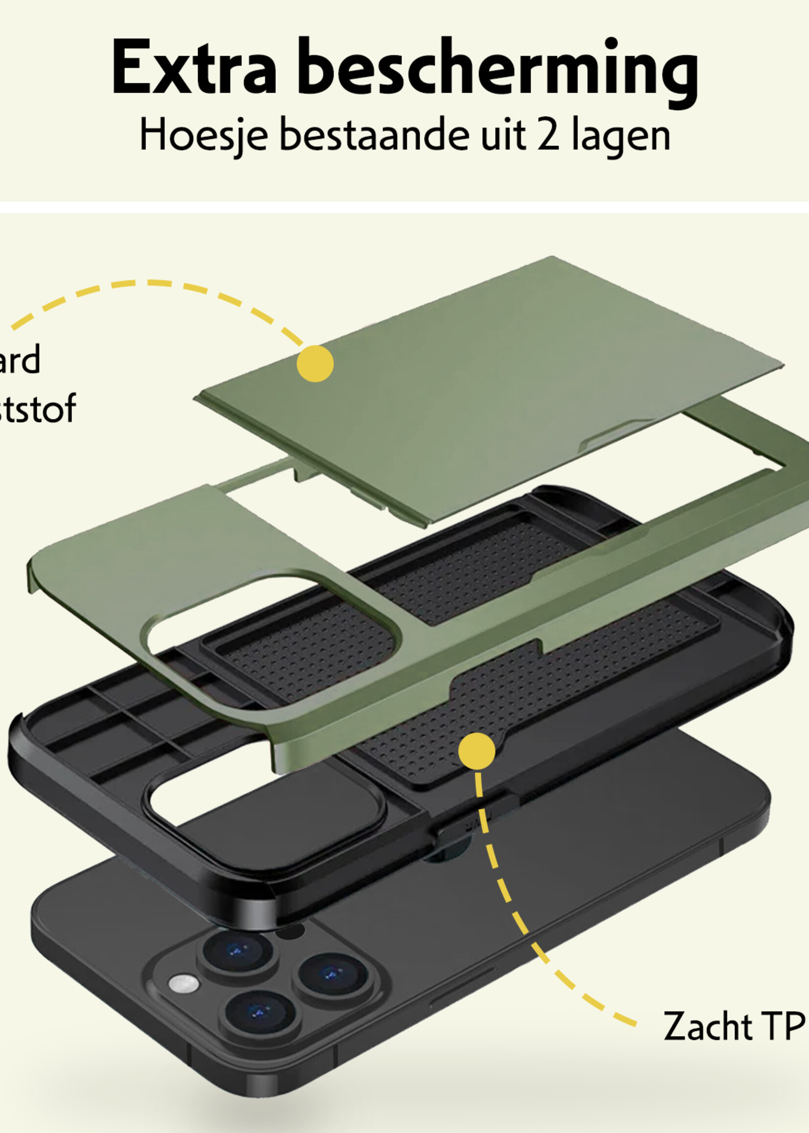 LUQ Hoesje Geschikt voor iPhone 15 Pro Hoesje Case Pashouder Hard Cover - Hoes Geschikt voor iPhone 15 Pro Hoesje Met Kaarthouder - Donker Groen
