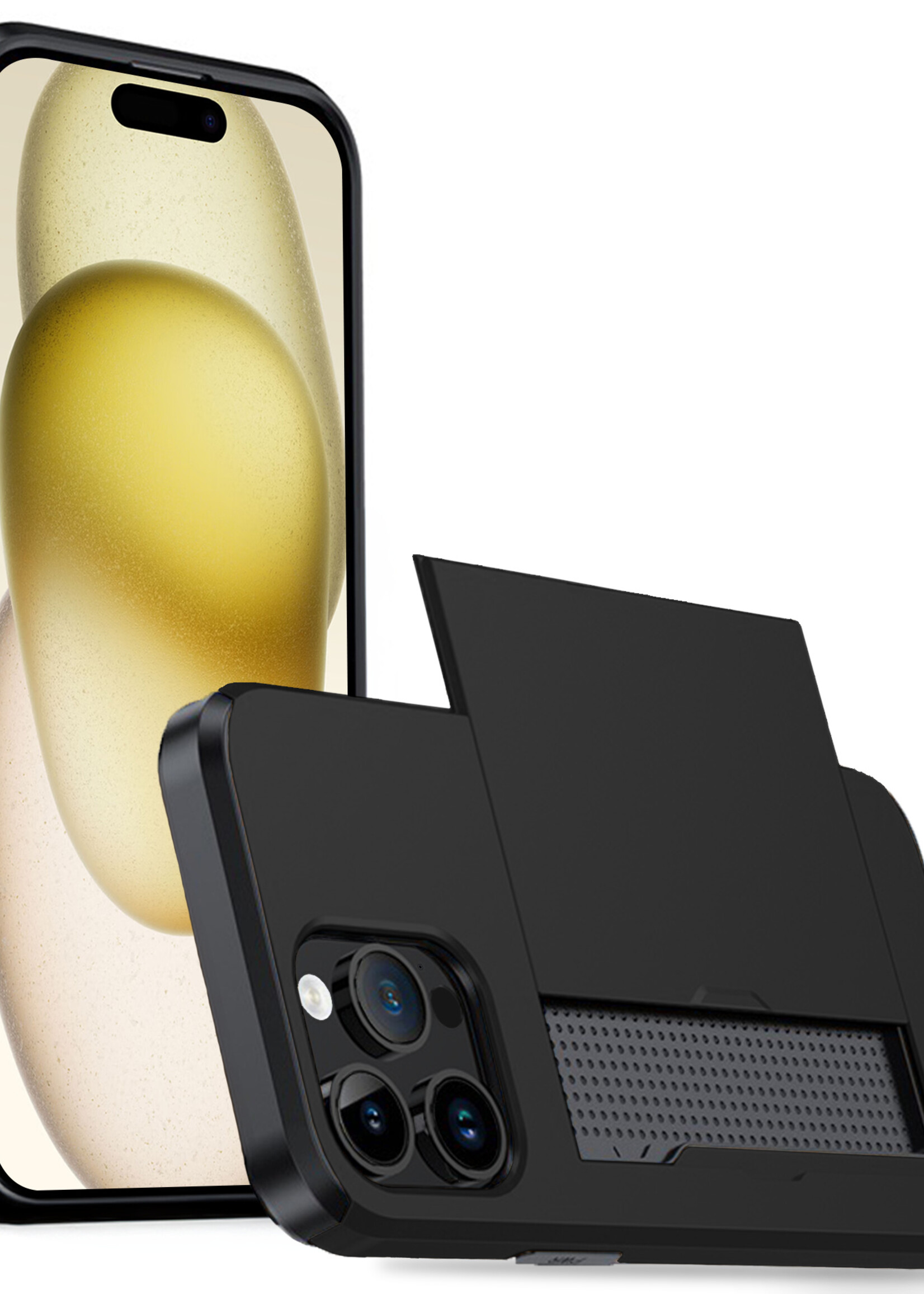 LUQ Hoesje Geschikt voor iPhone 15 Pro Hoesje Case Pashouder Hard Cover - Hoes Geschikt voor iPhone 15 Pro Hoesje Met Kaarthouder - Zwart