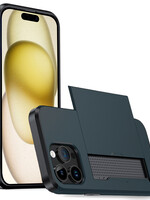 LUQ LUQ iPhone 15 Pro Max Hoesje Pashouder Hard - Donker Blauw