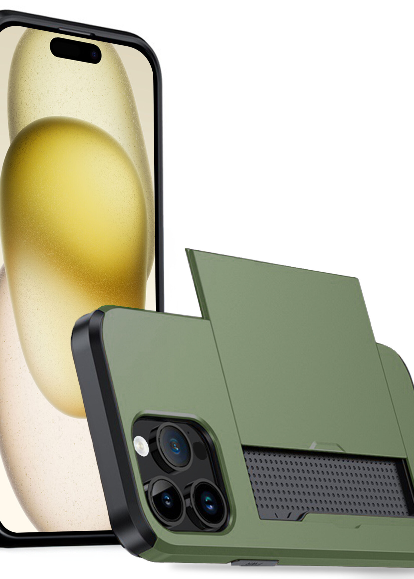 LUQ Hoesje Geschikt voor iPhone 15 Pro Max Hoesje Case Pashouder Hard Cover - Hoes Geschikt voor iPhone 15 Pro Max Hoesje Met Kaarthouder - Donker Groen